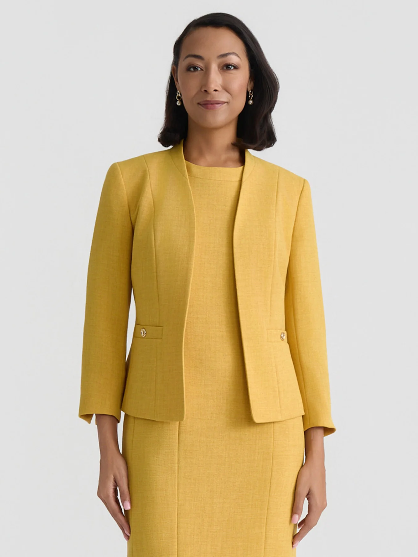 Open Front Seamed Jacket, Stretch Crepe