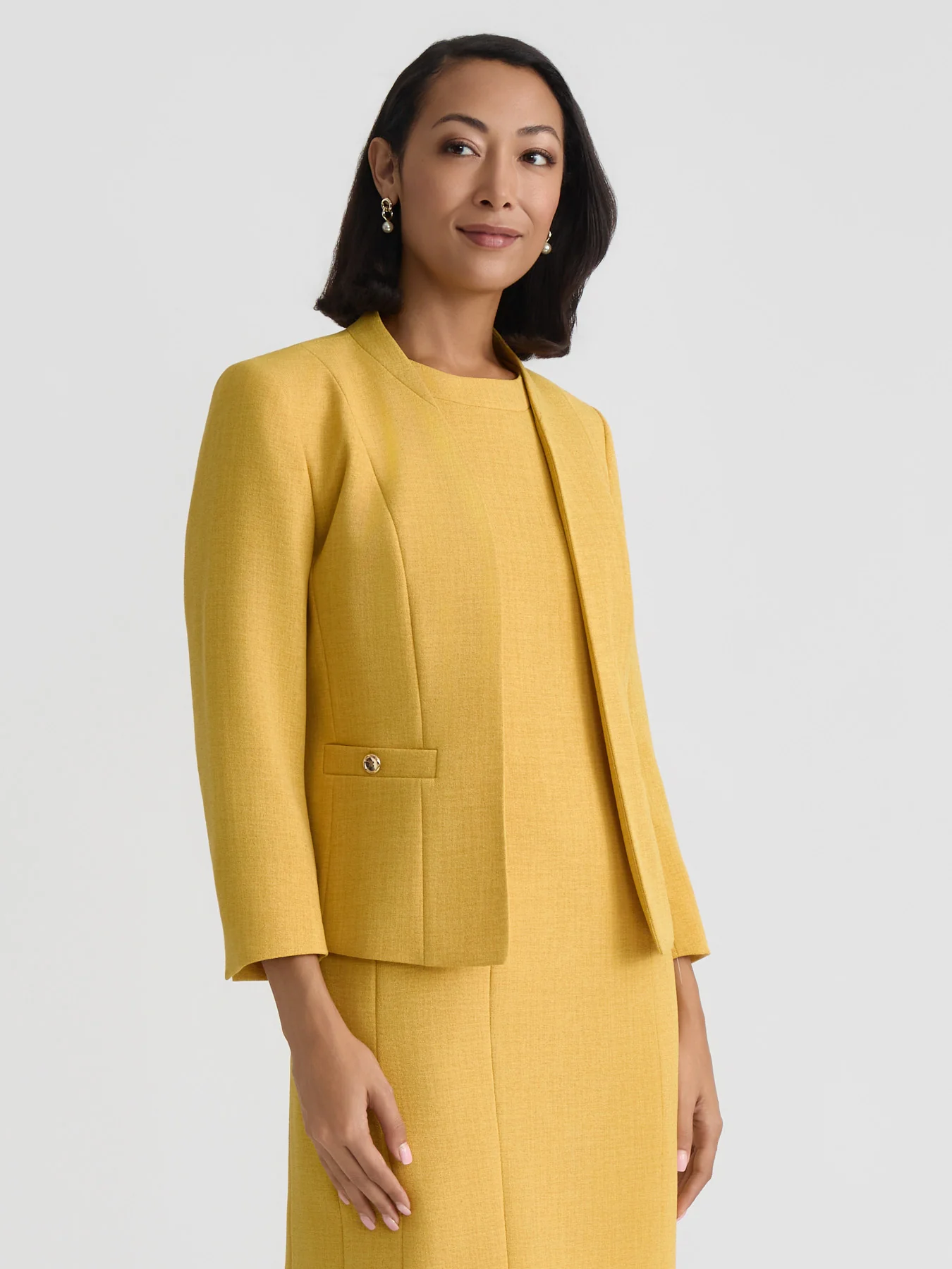 Open Front Seamed Jacket, Stretch Crepe - Image 2