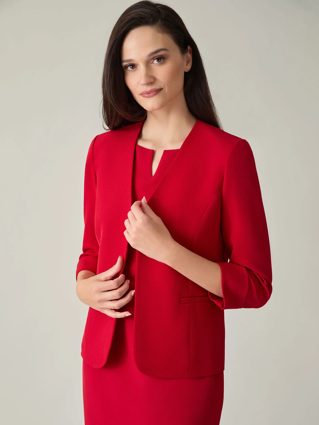 Open Front Seamed Jacket, Stretch Crepe - Image 4