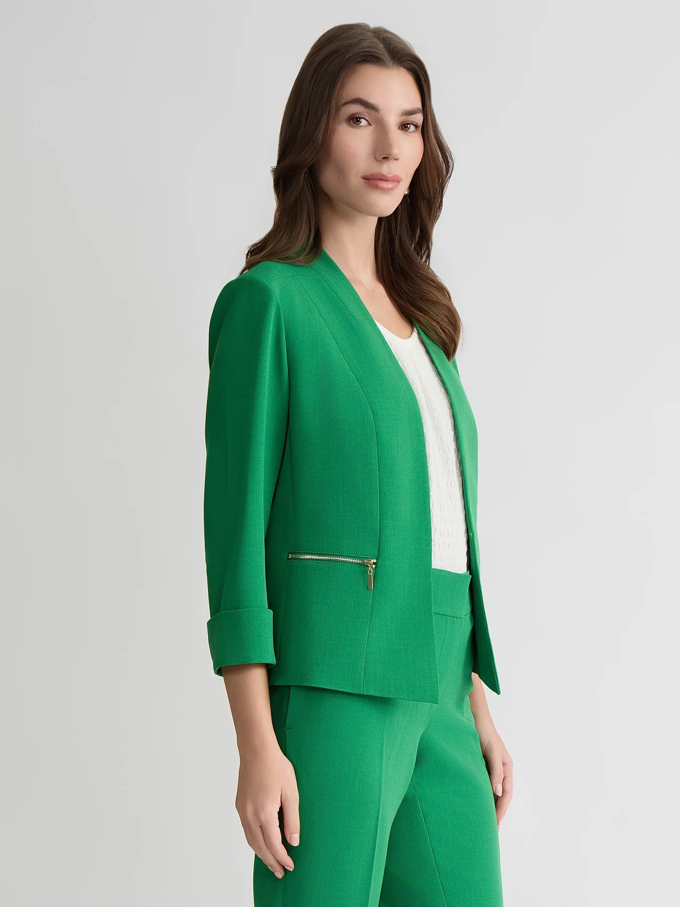 Open Front Seamed Jacket, Stretch Crepe - Image 3