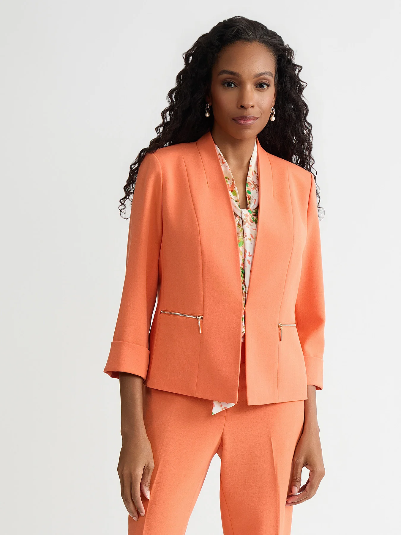 Open Front Seamed Jacket, Stretch Crepe