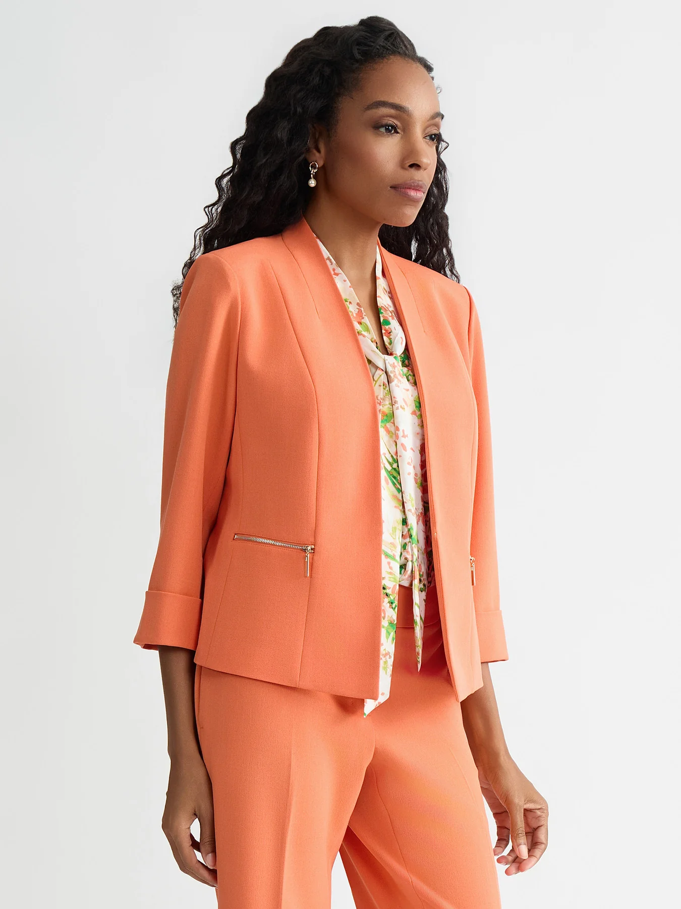 Open Front Seamed Jacket, Stretch Crepe - Image 3