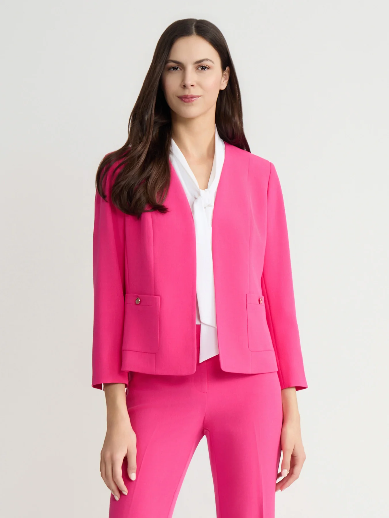 Open Front Seamed Jacket, Stretch Crepe
