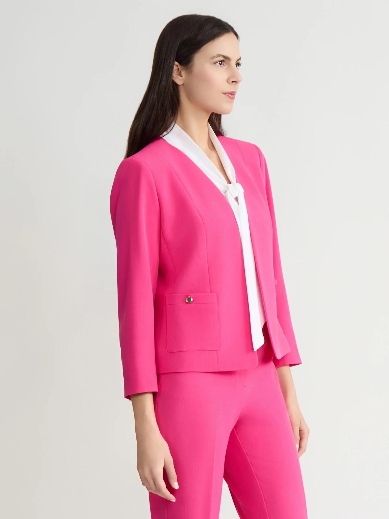 Open Front Seamed Jacket, Stretch Crepe - Image 2