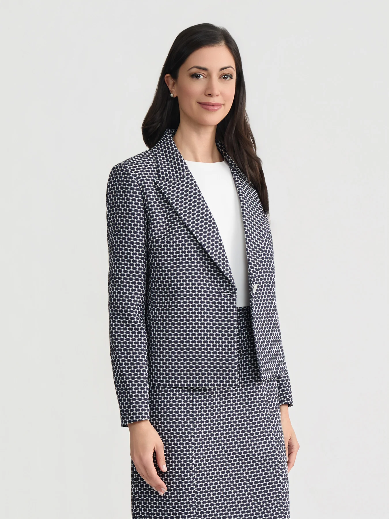 Peak Lapel Cropped Jacket, Jacquard Knit - Image 2