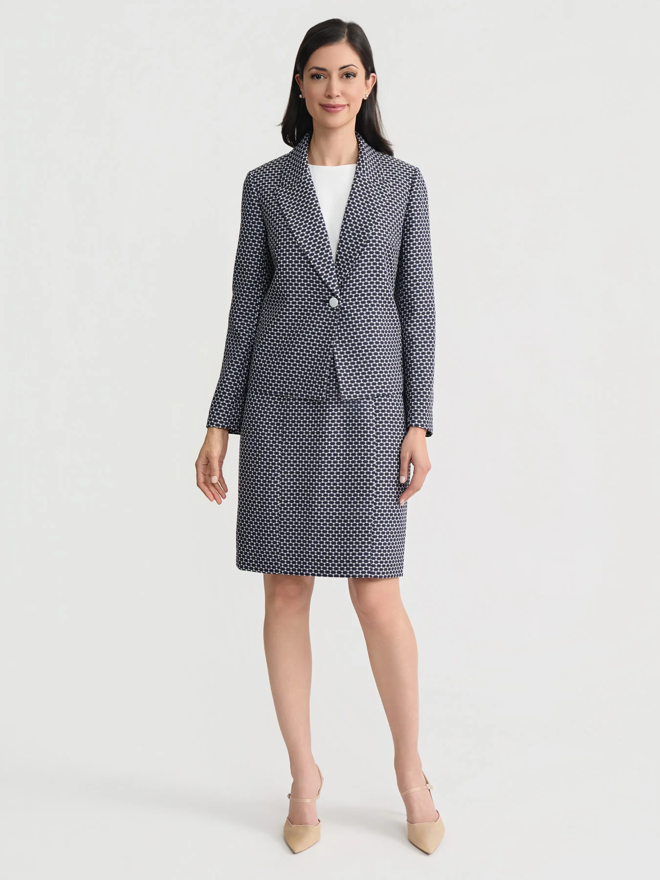 Peak Lapel Cropped Jacket, Jacquard Knit - Image 5