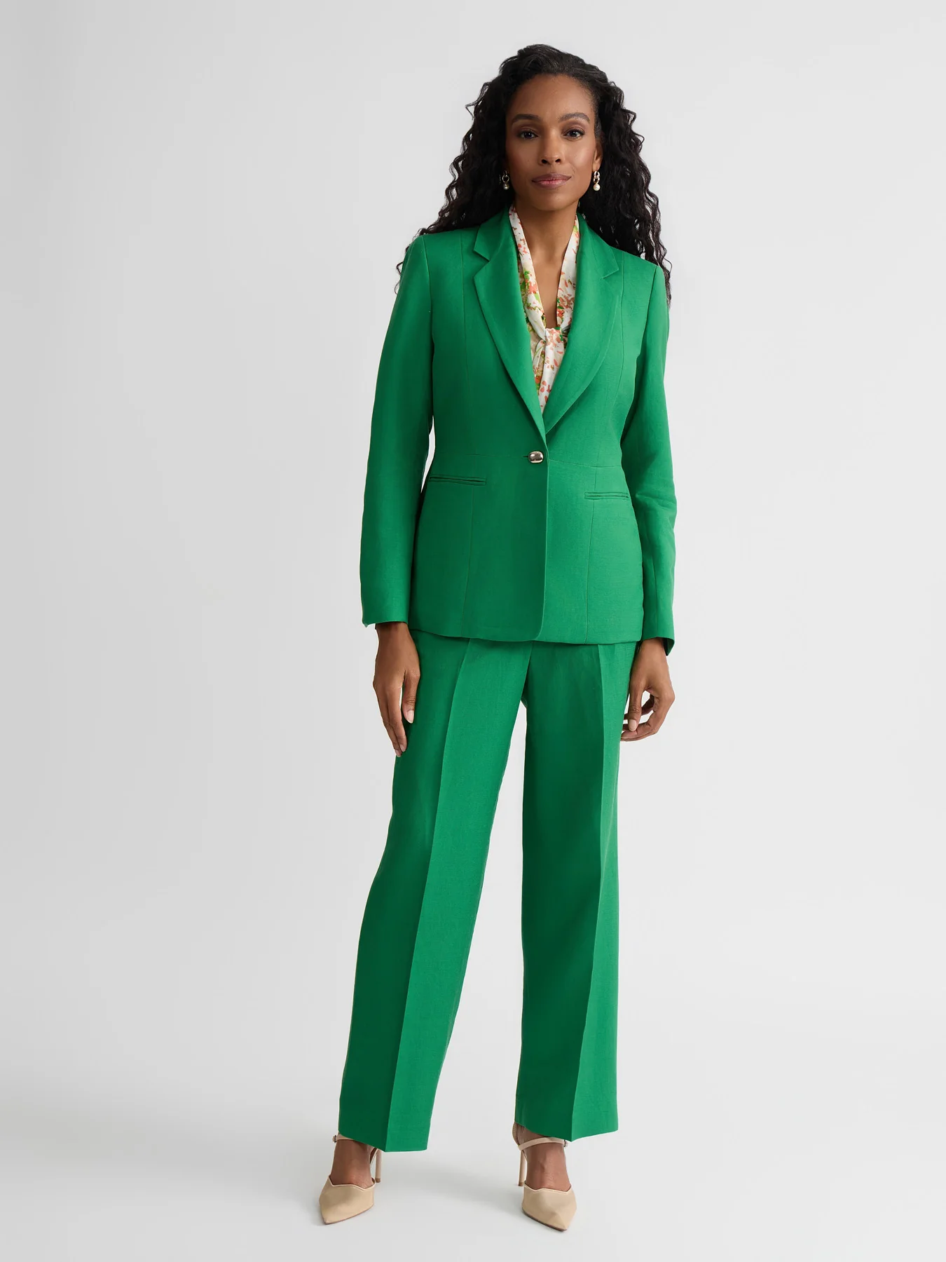 Peplum One Button Blazer, Linen - Image 5