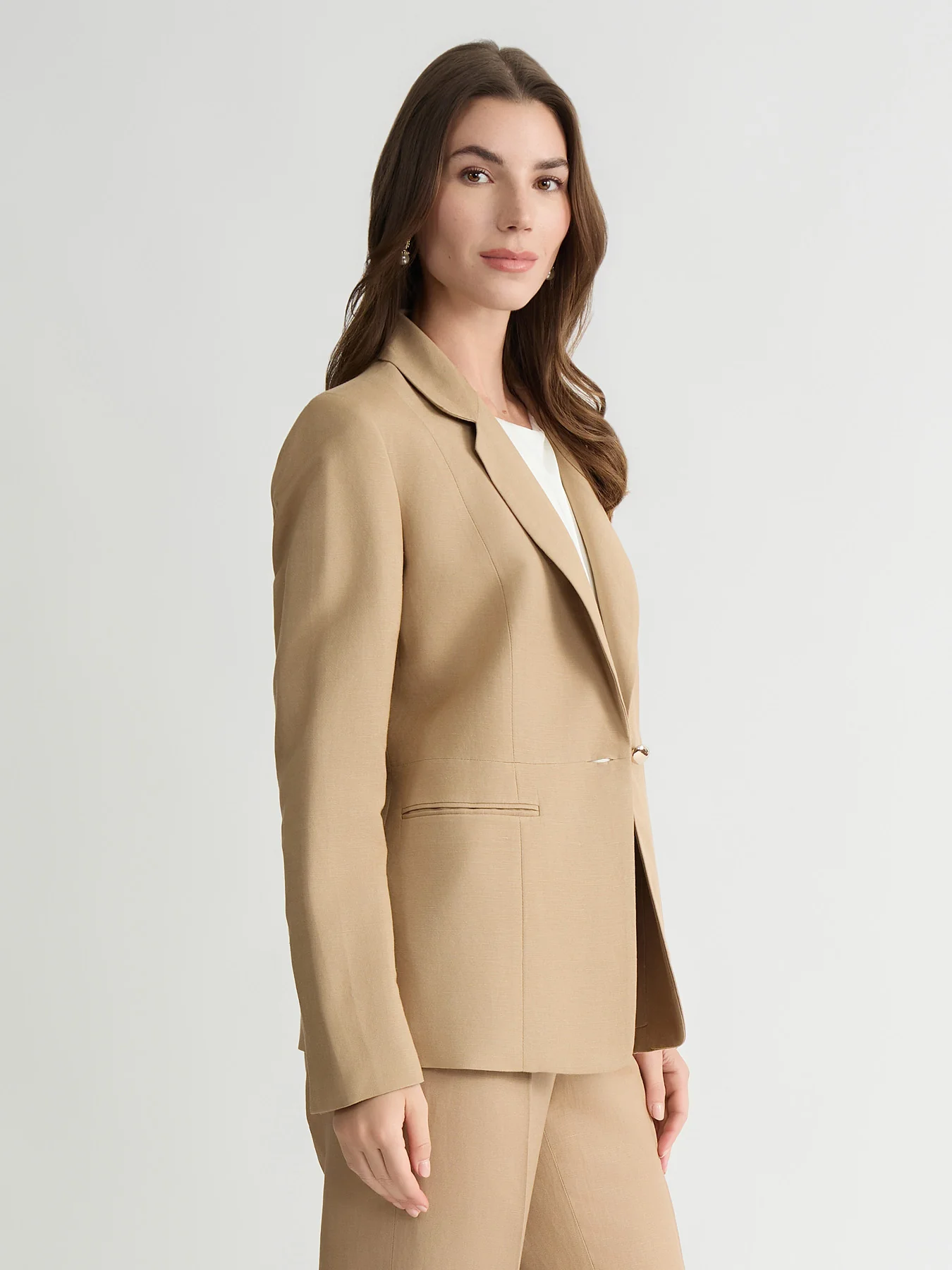 Peplum One Button Blazer, Linen - Image 3