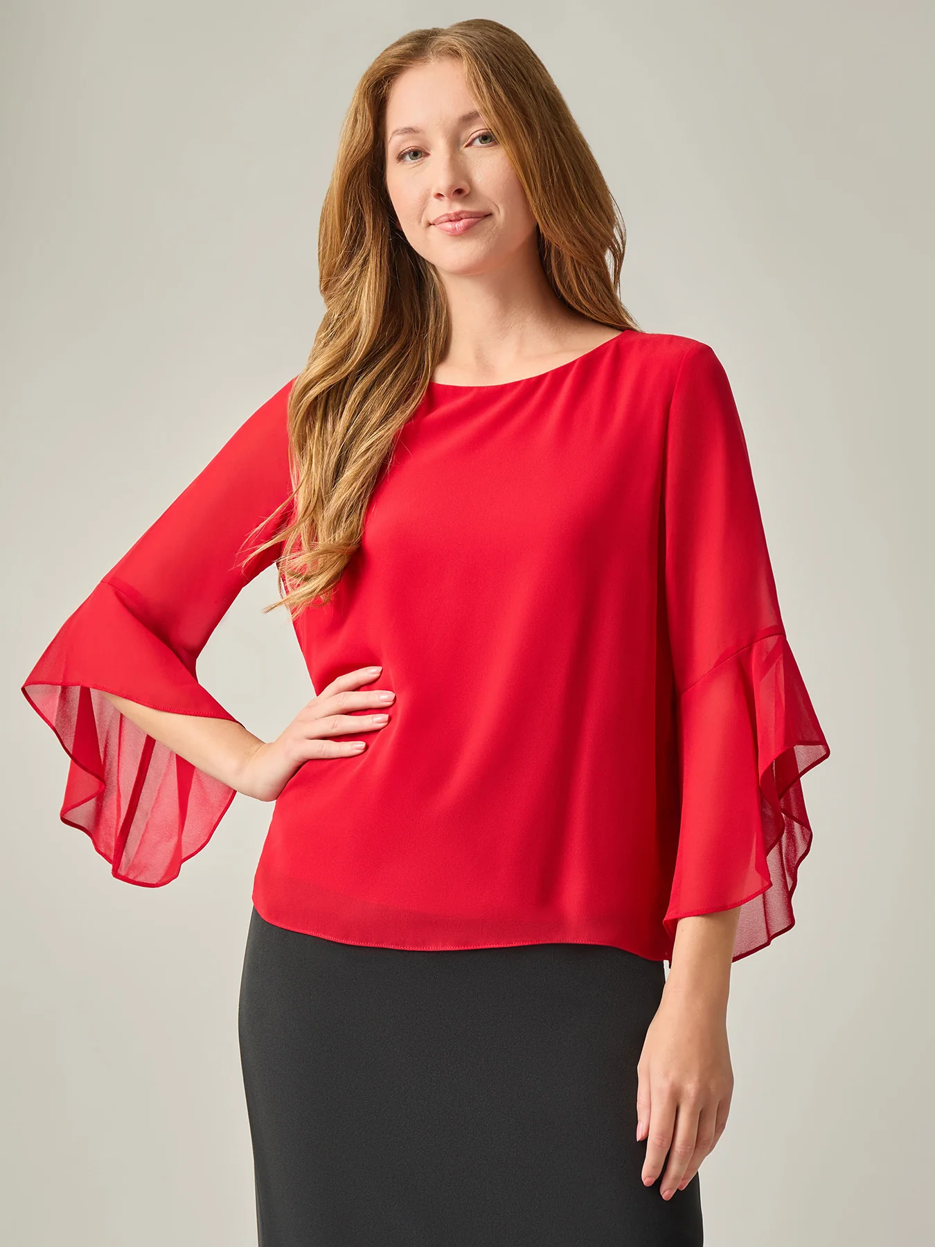 Petite Flounce Sleeve Blouse, Soft Drape