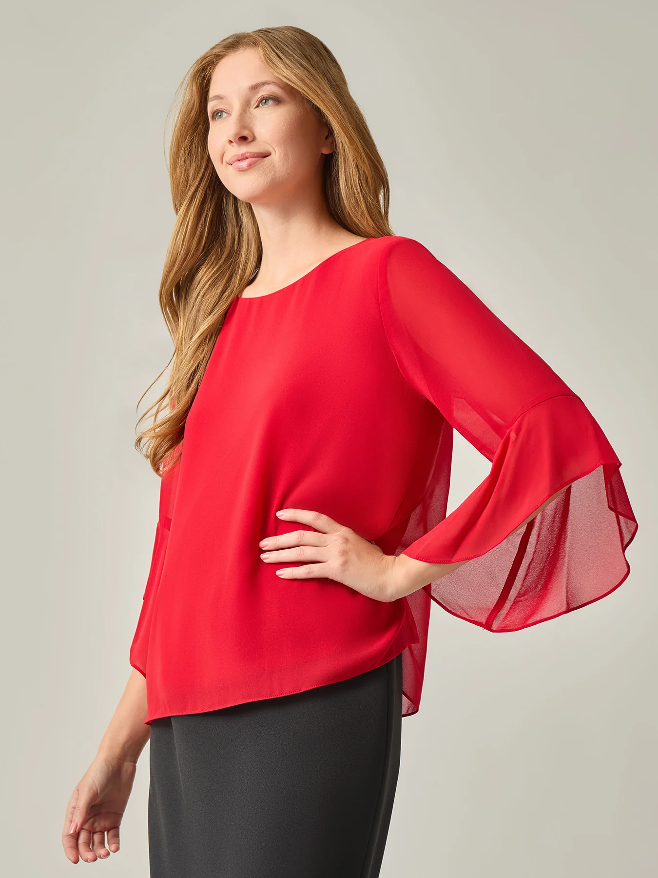 Petite Flounce Sleeve Blouse, Soft Drape - Image 2