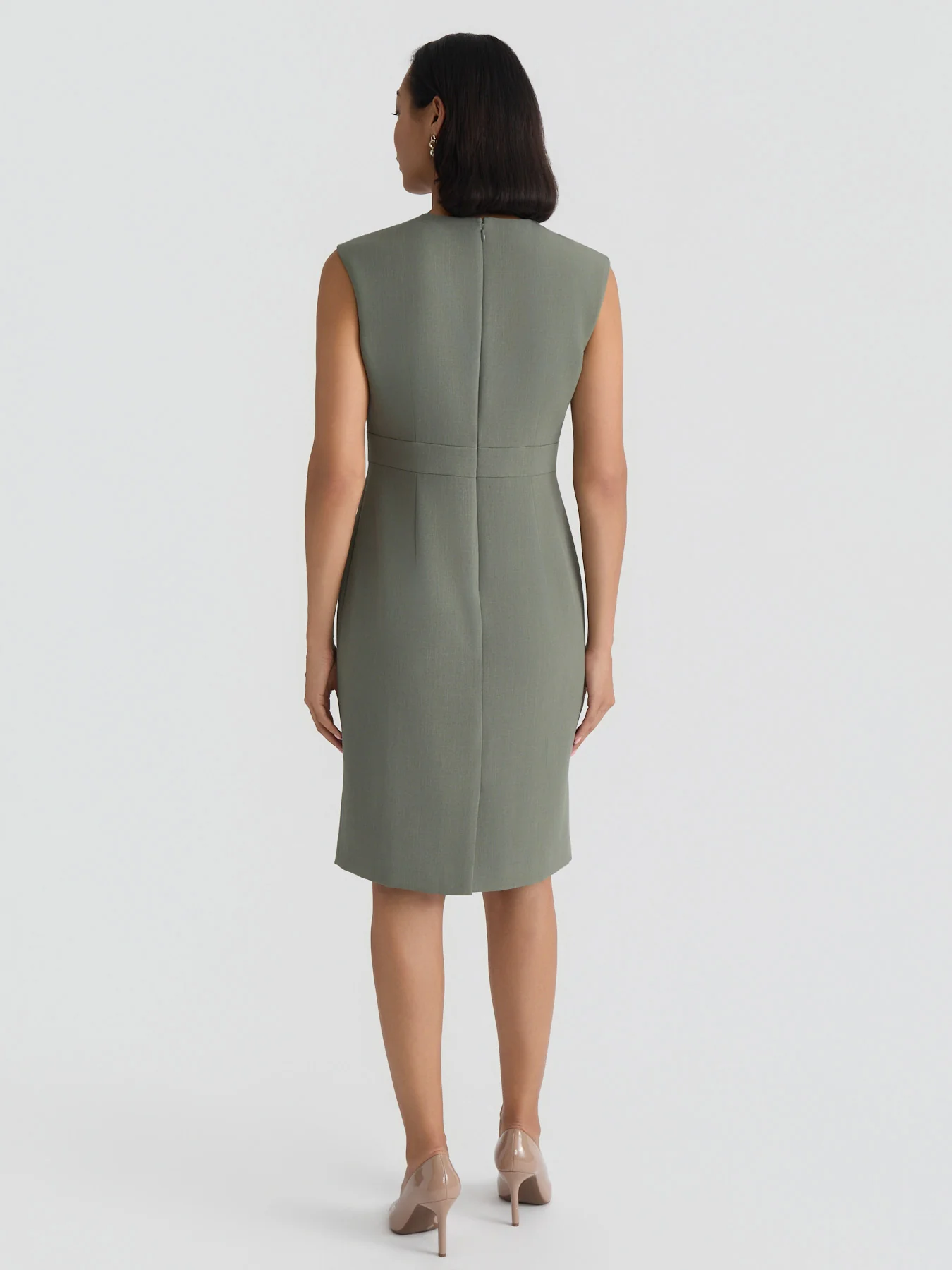 Jewel Neck Waistband Sheath Dress, Stretch Crepe - Image 2