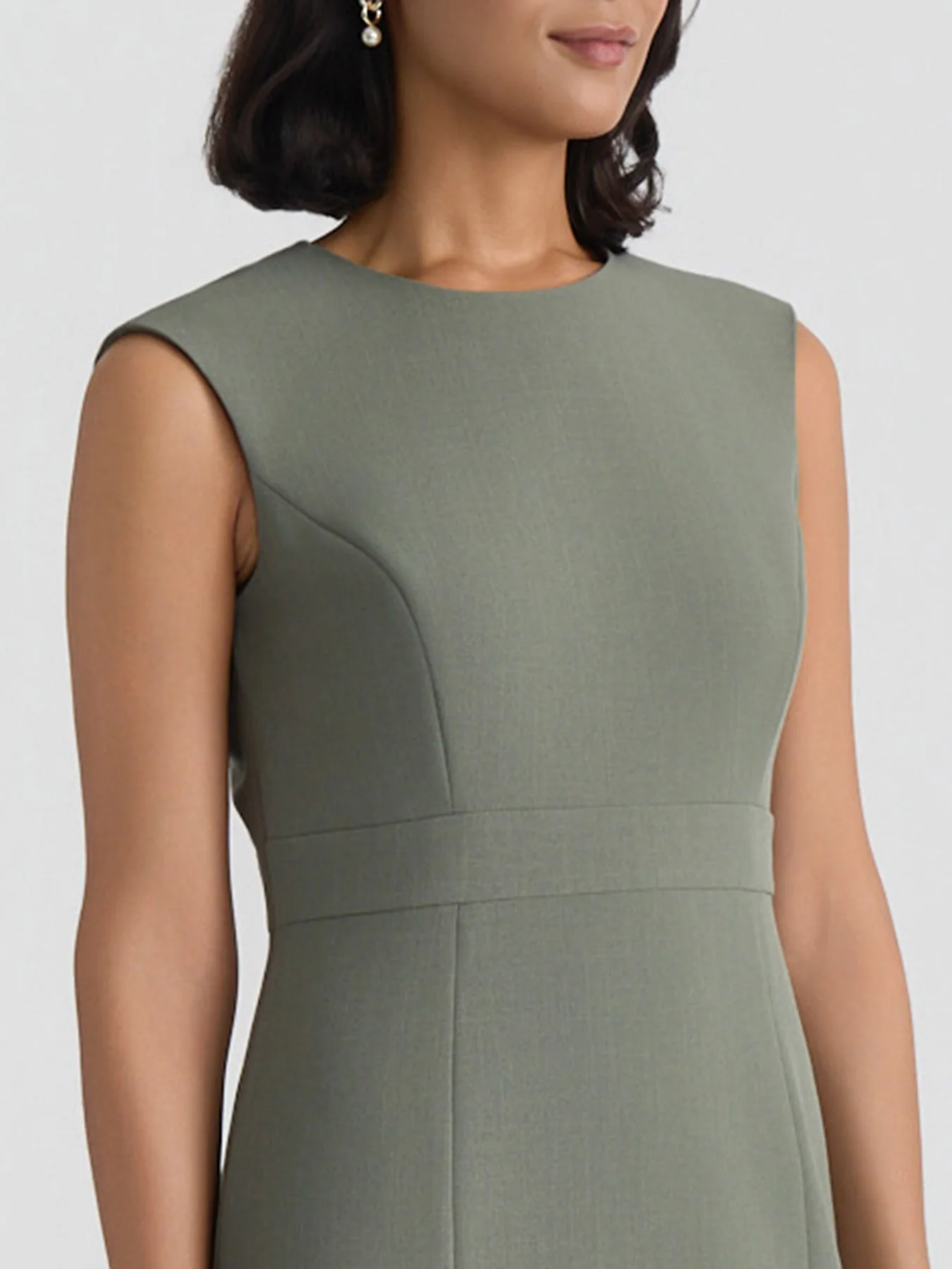 Jewel Neck Waistband Sheath Dress, Stretch Crepe - Image 4