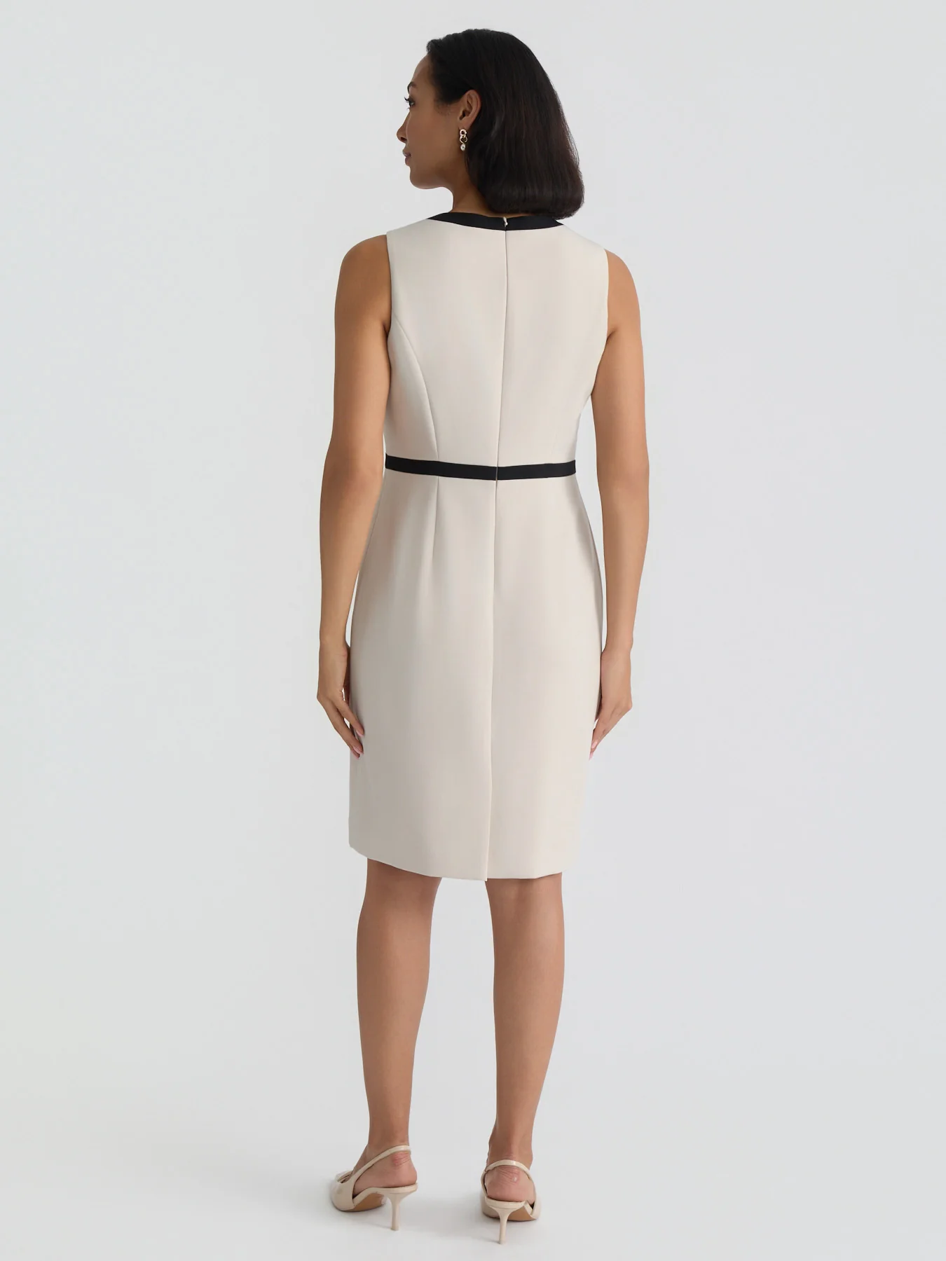 Jewel Neck Waistband Sheath Dress, Stretch Crepe - Image 2
