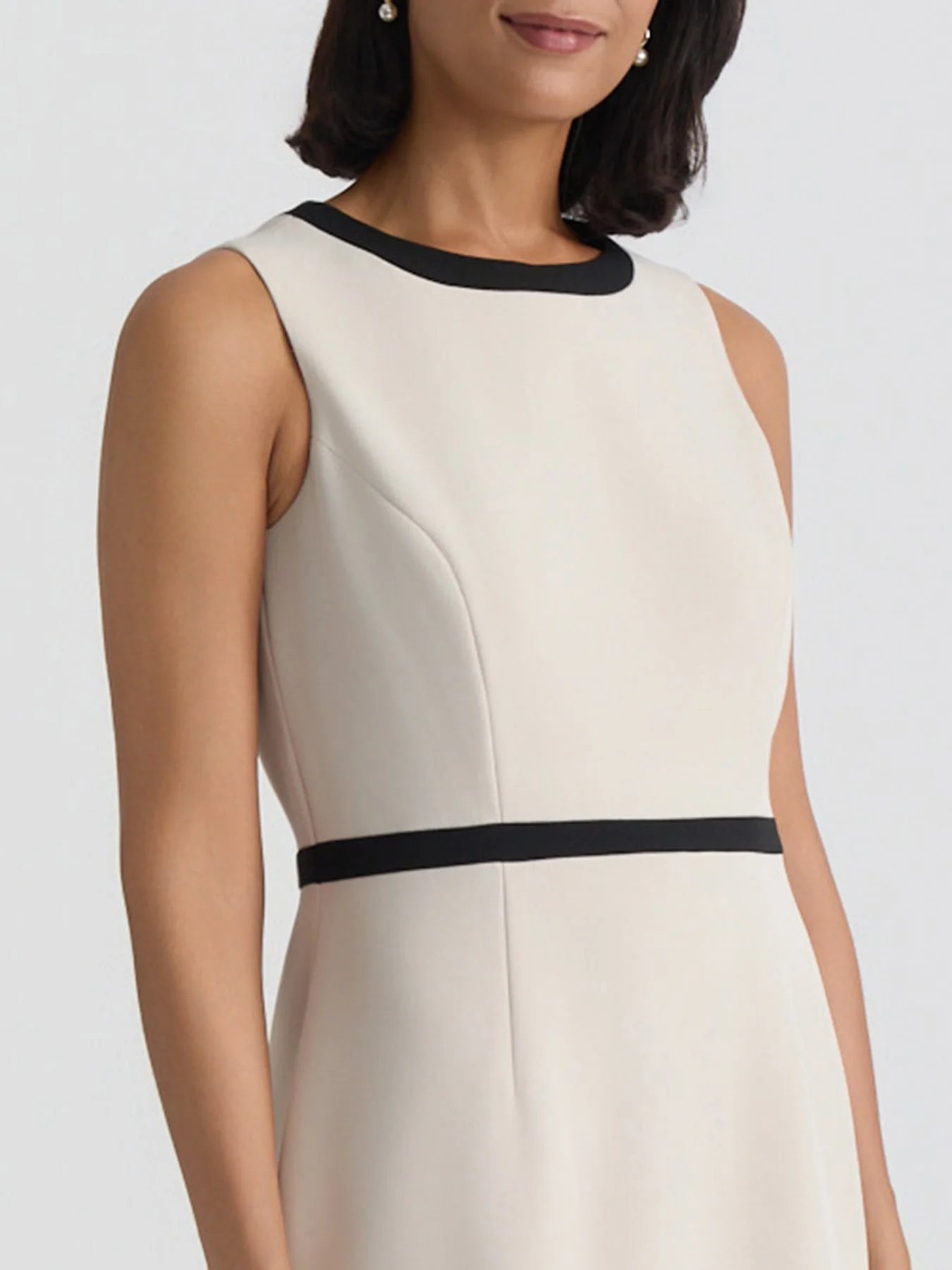 Jewel Neck Waistband Sheath Dress, Stretch Crepe - Image 4