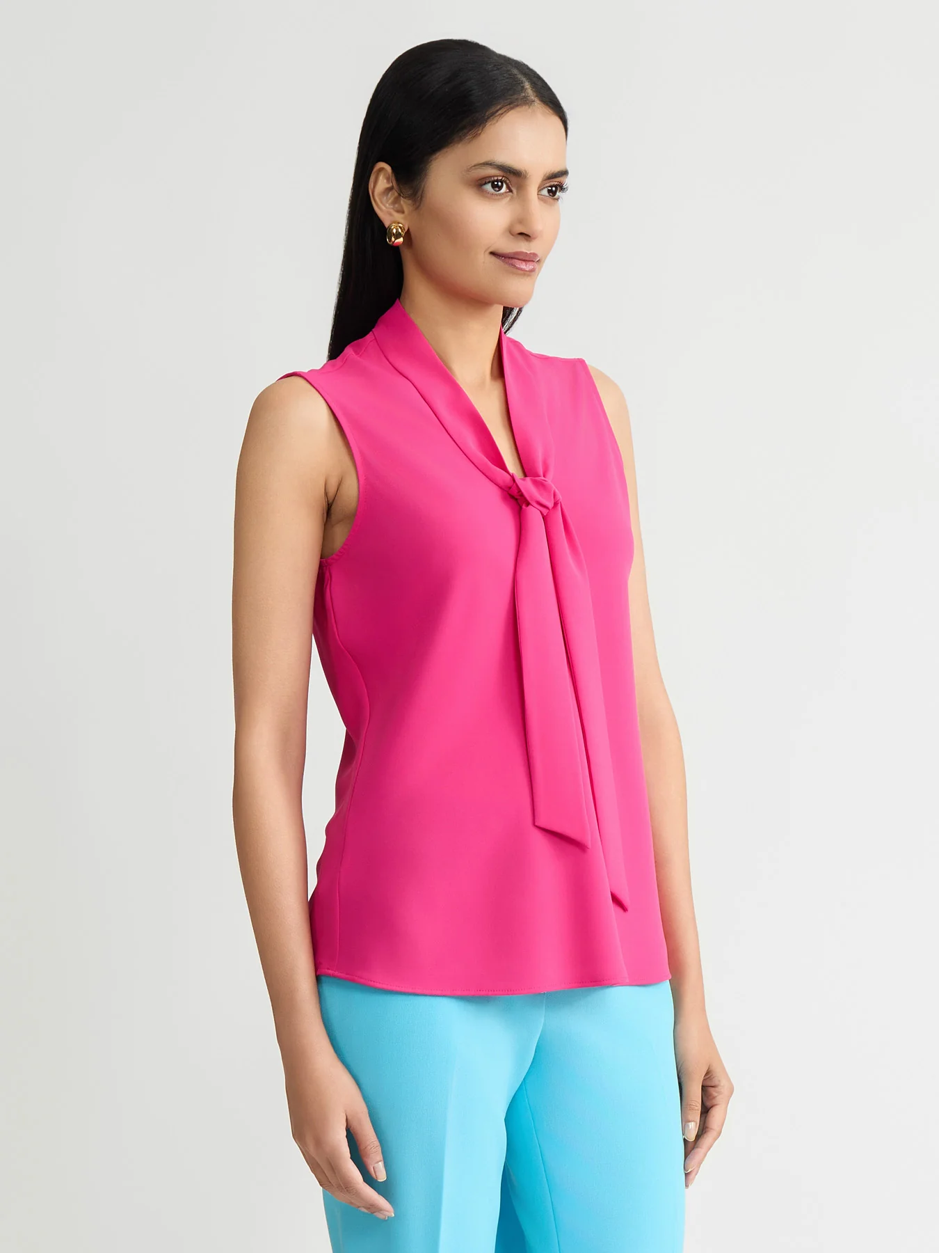 Petite Tie Neck Sleeveless Blouse - Image 3