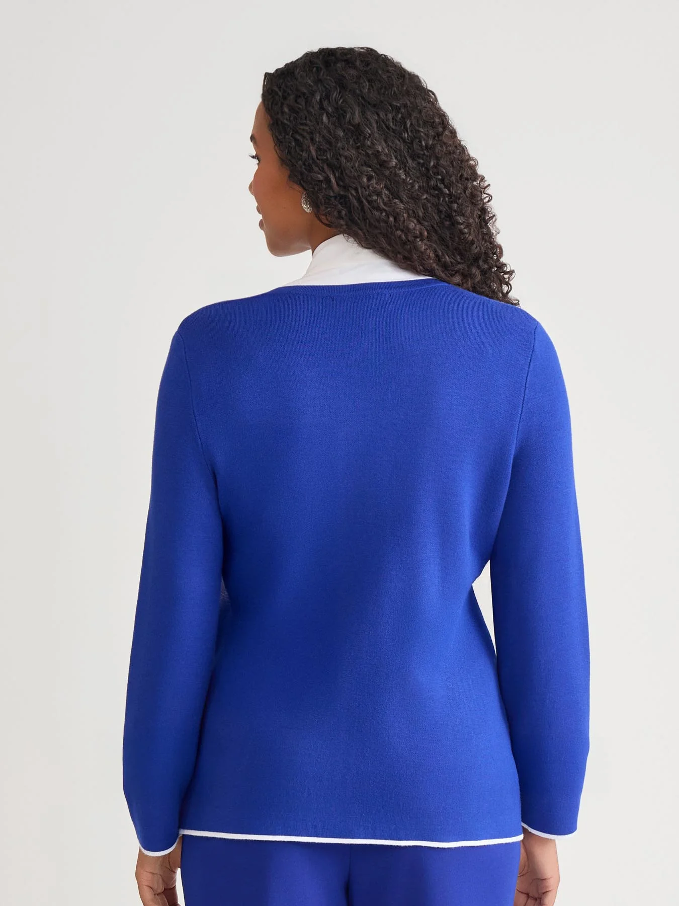 Piping Detail Cardigan, Royal Signature/White - Image 5