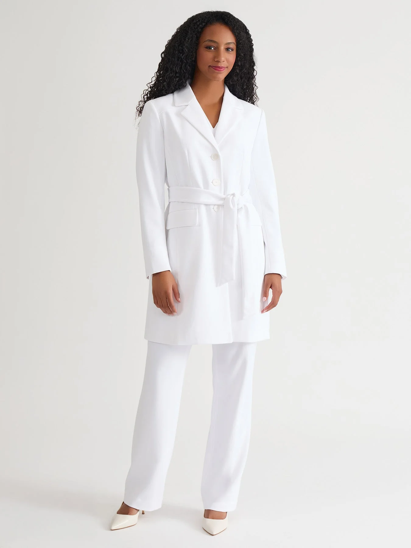 Plus Belted Trench Coat, White - Image 5
