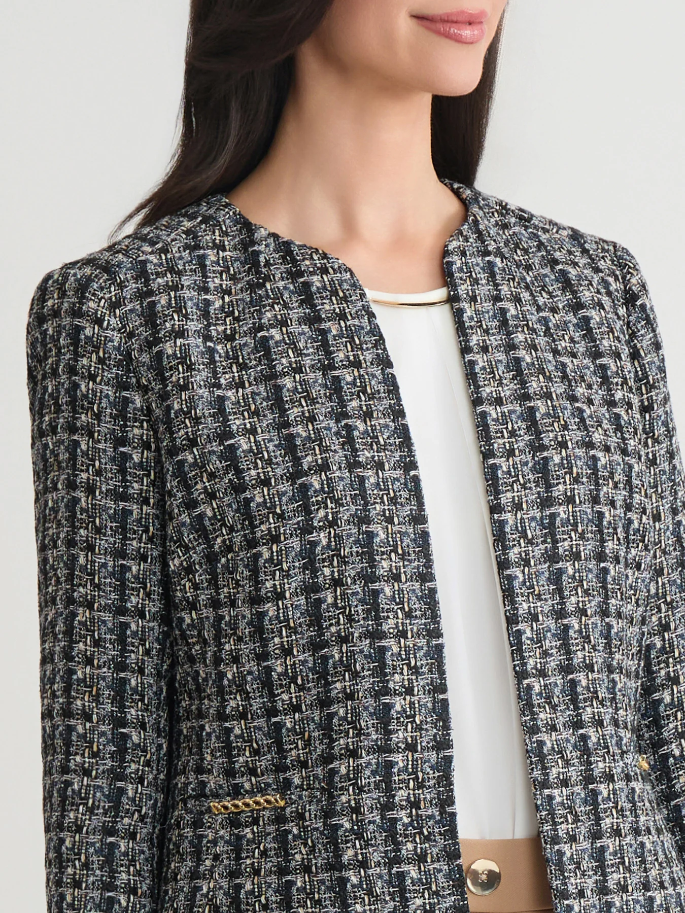 Plus Boucle Open Front Jacket, Tweed - Image 3