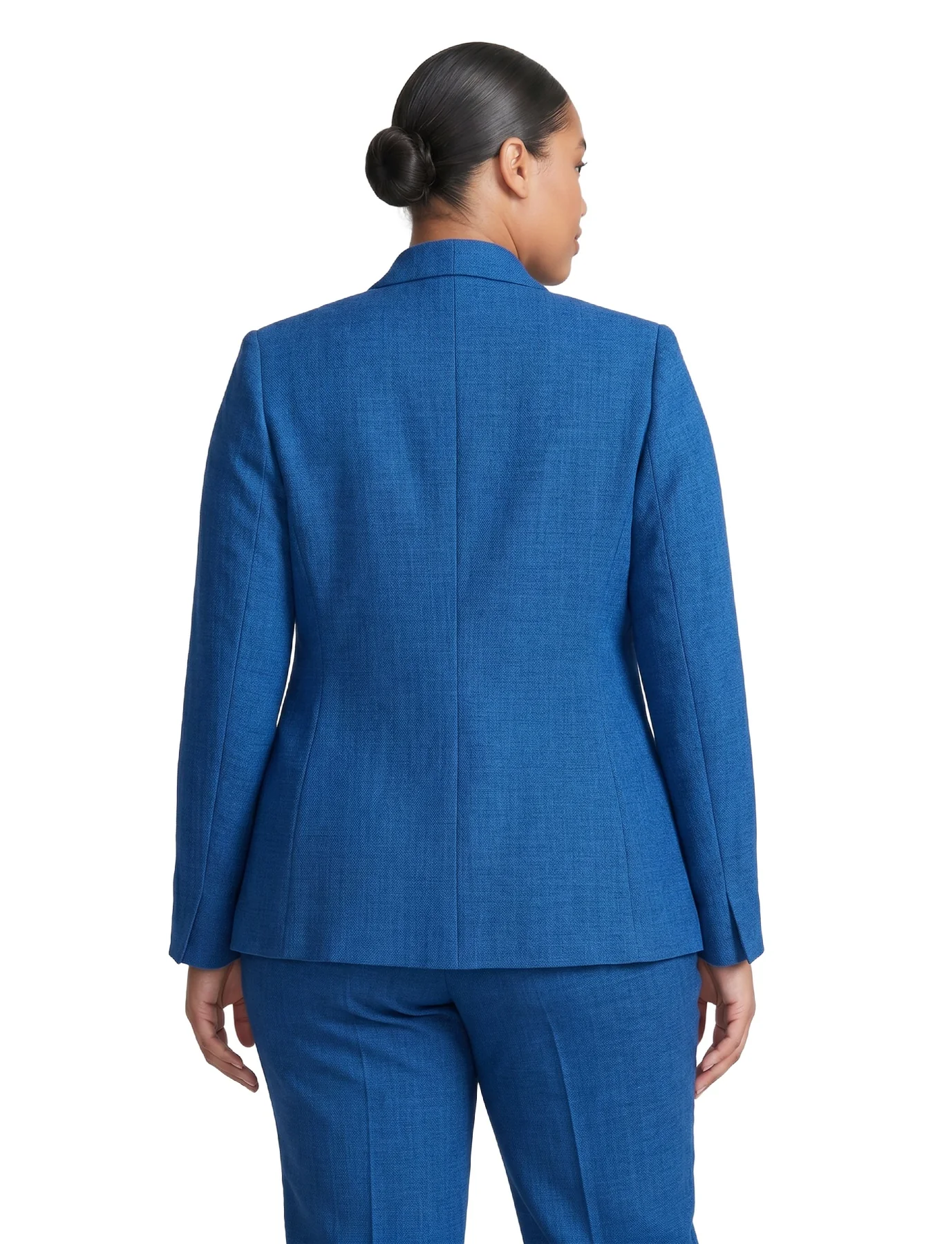 Plus Collarless One Button Jacket, Pebble Crepe - Image 3