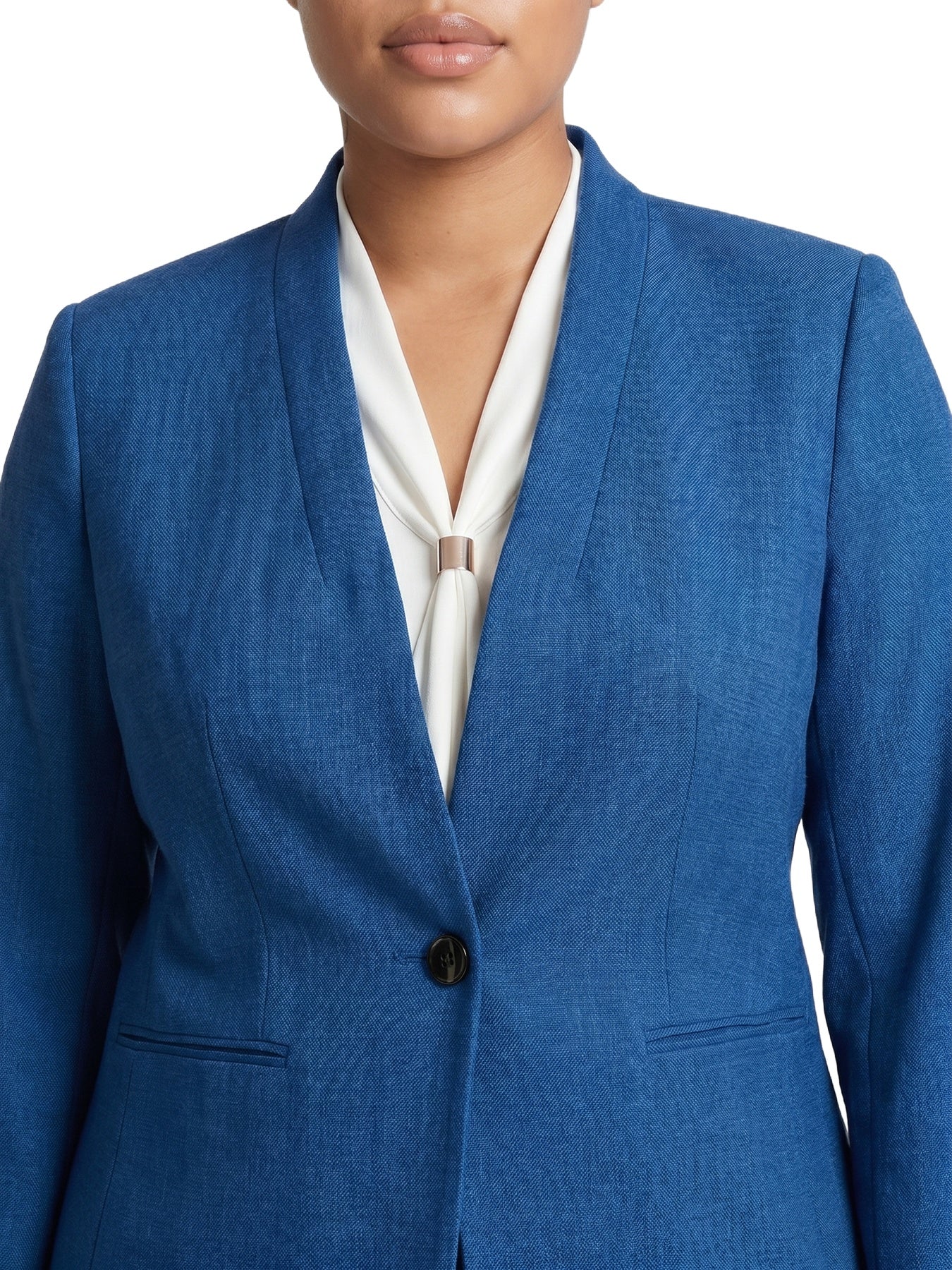 Plus Collarless One Button Jacket, Pebble Crepe - Image 4