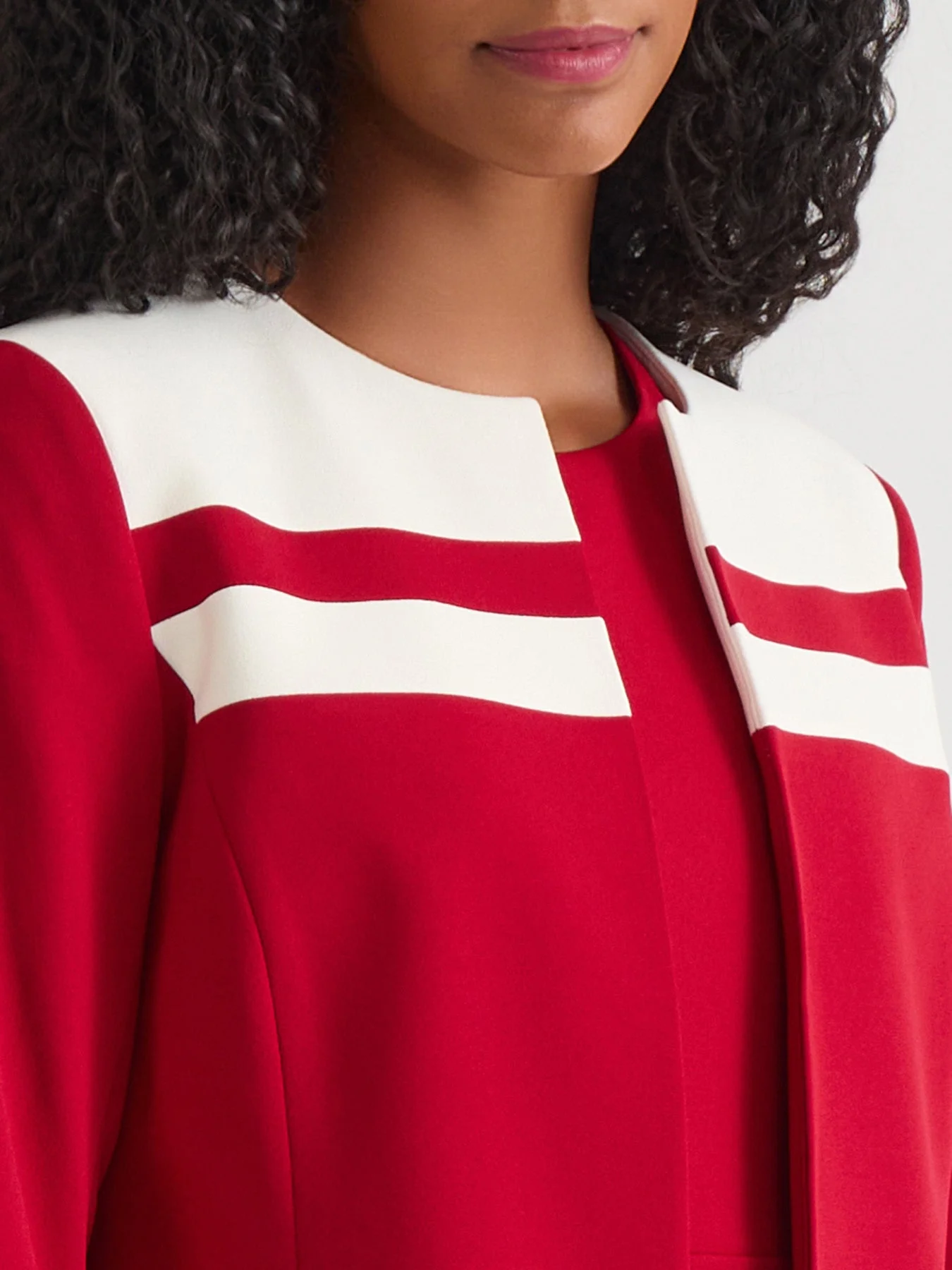 Plus Contrast Paneling Open Front Cardigan, Crimson - Image 3