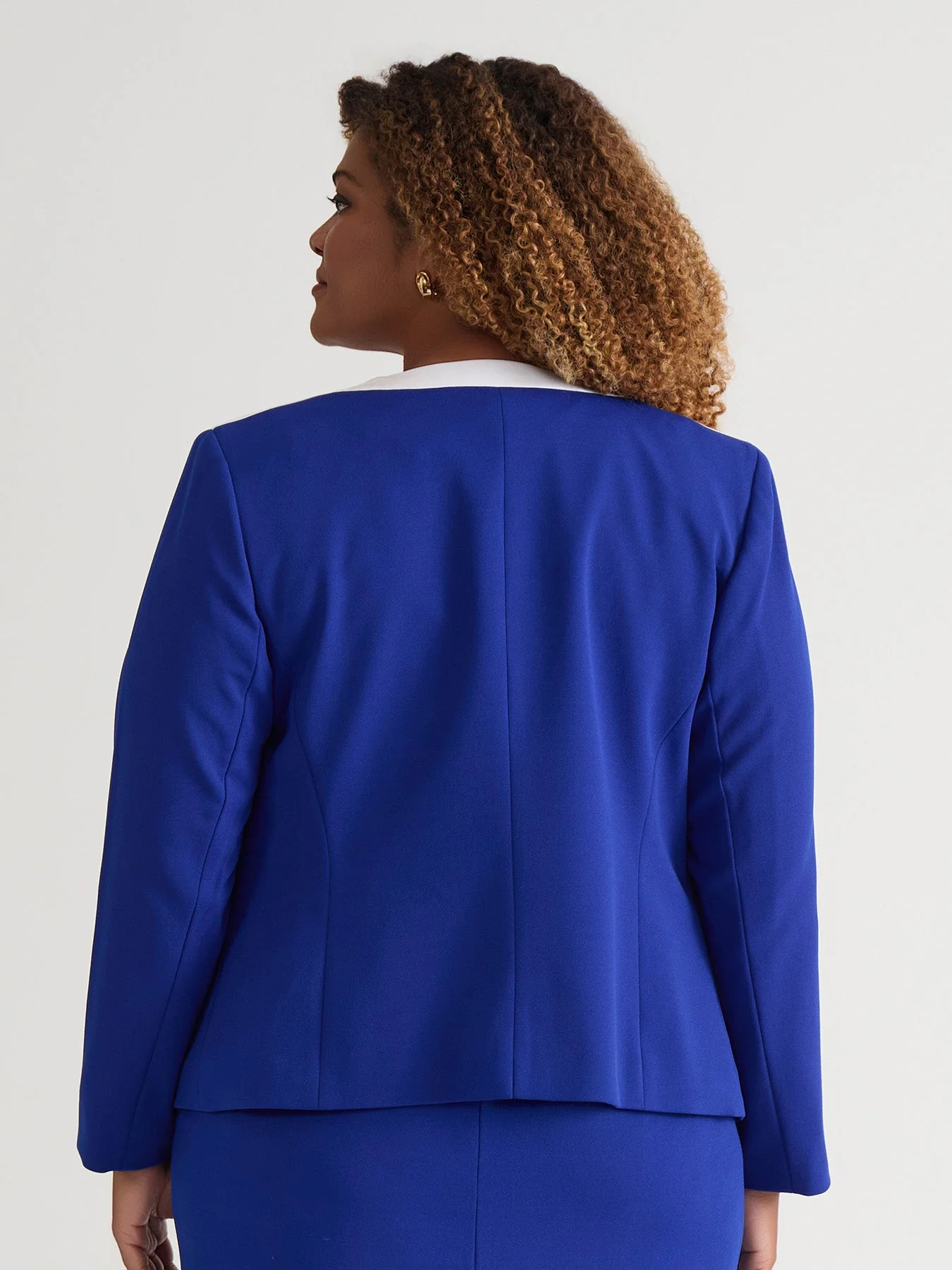 Plus Contrast Paneling Open Front Cardigan, Royal Signature/White - Image 4