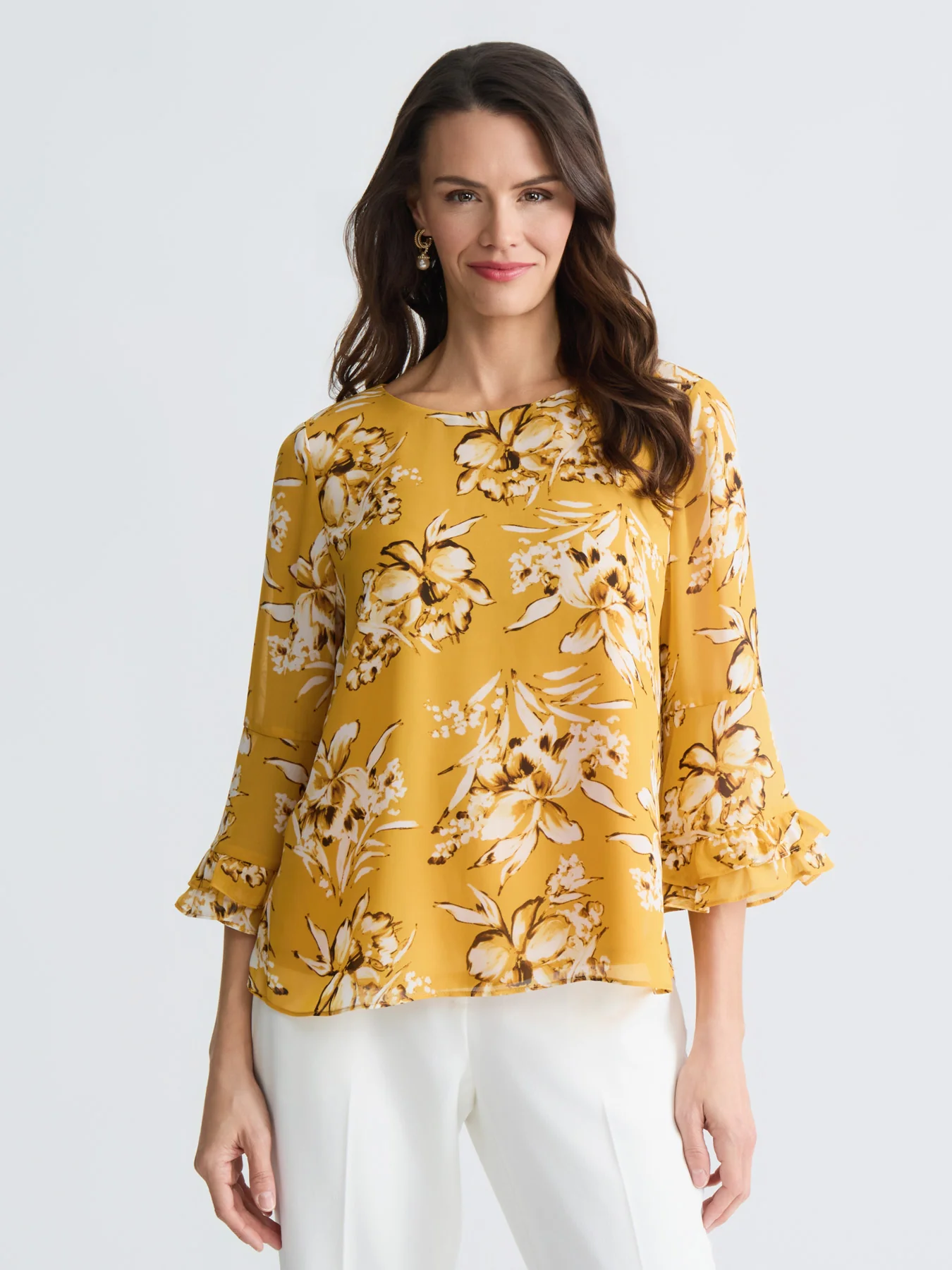 Plus Double Ruffle Sleeve Blouse
