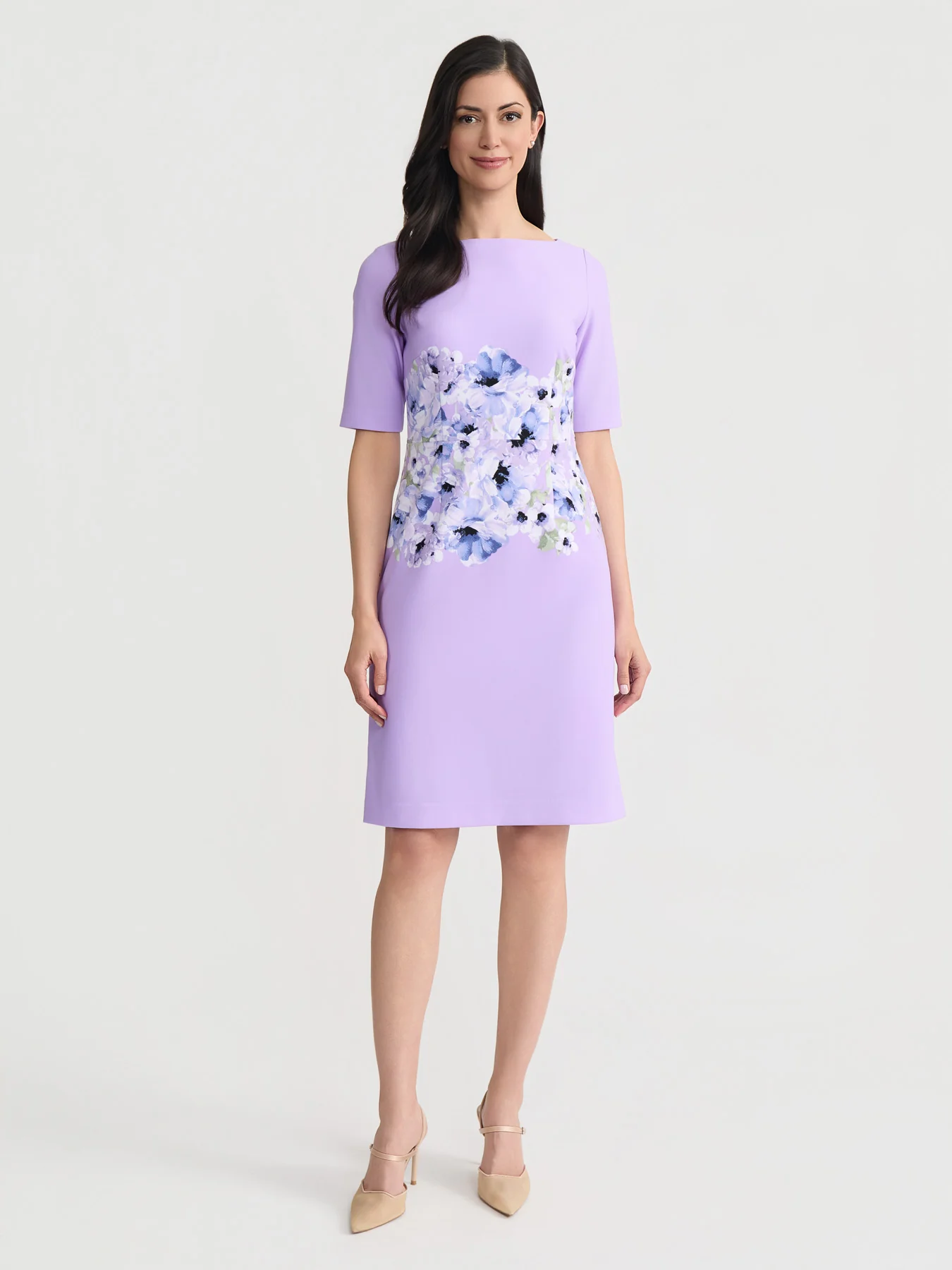 Plus Elbow Sleeve Sheath Dress, Scuba Crepe