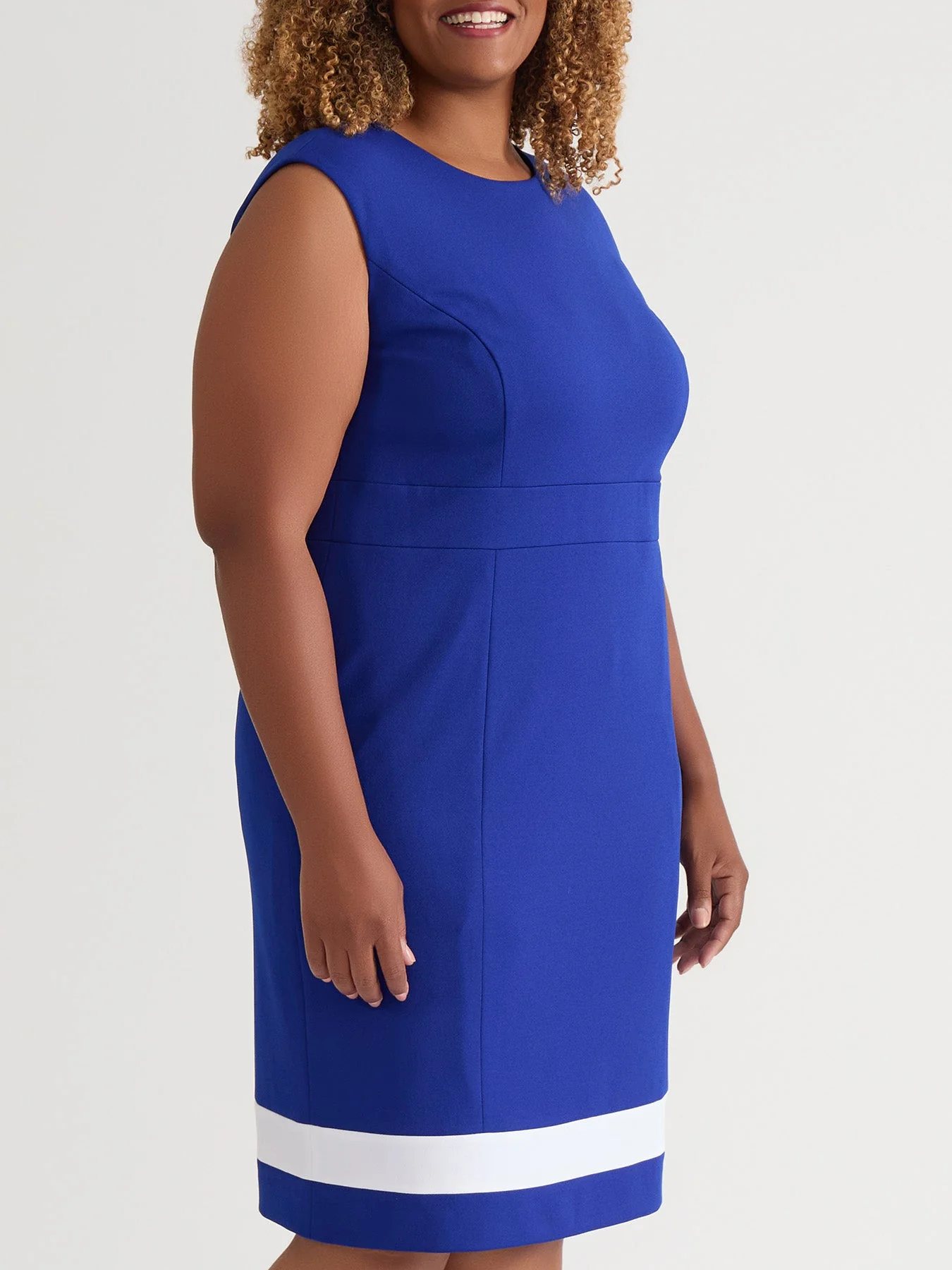 Plus Extended Cap Sleeve Dress, Royal Signature/White - Image 3