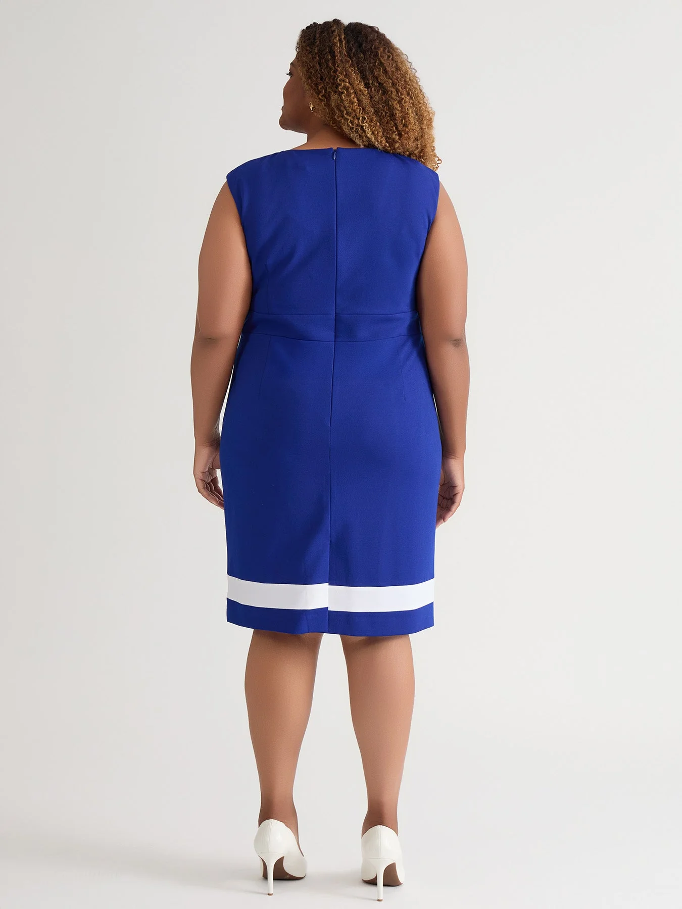 Plus Extended Cap Sleeve Dress, Royal Signature/White - Image 4