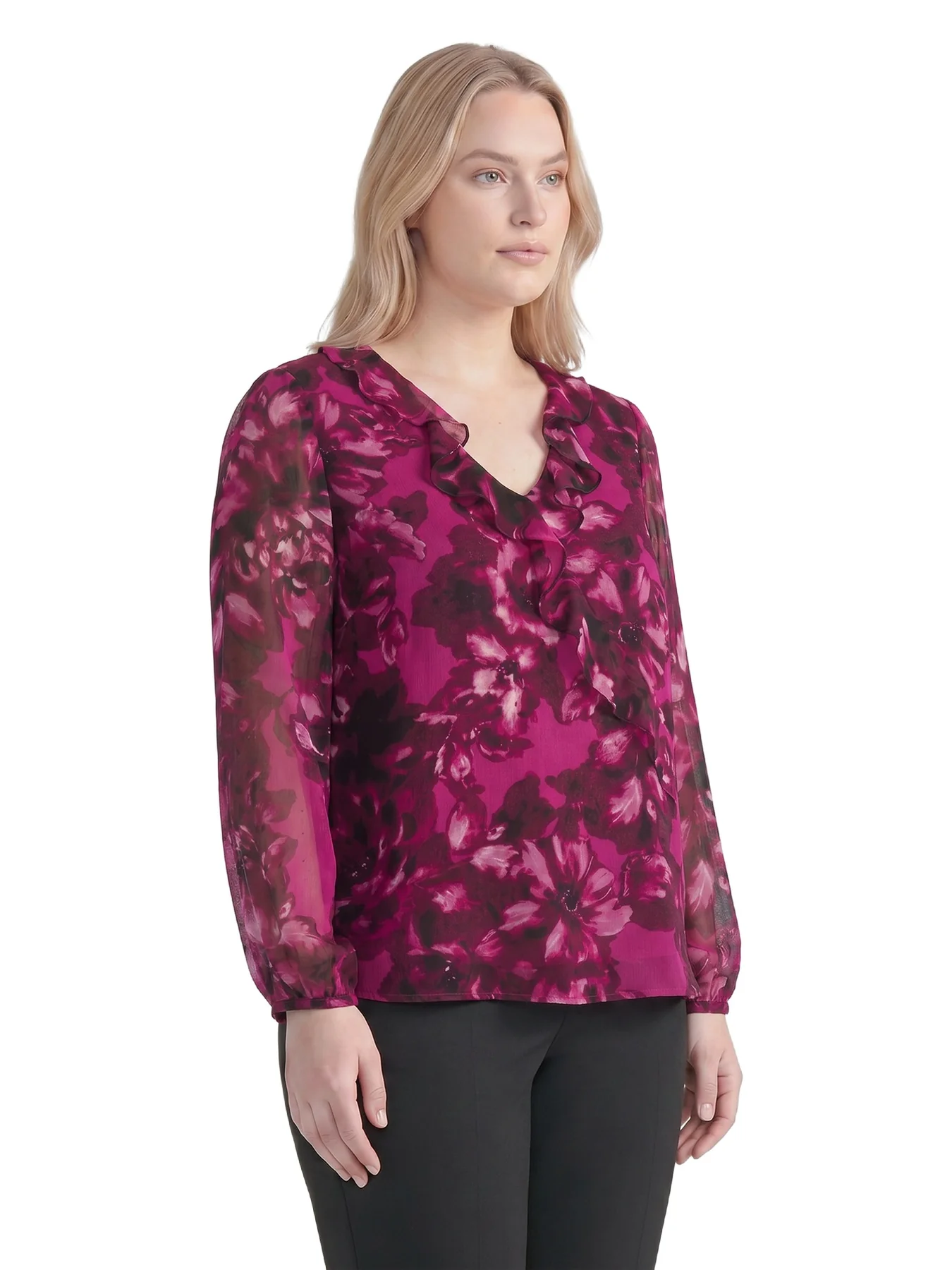 Plus Faux Wrap Ruffle Blouse - Image 3