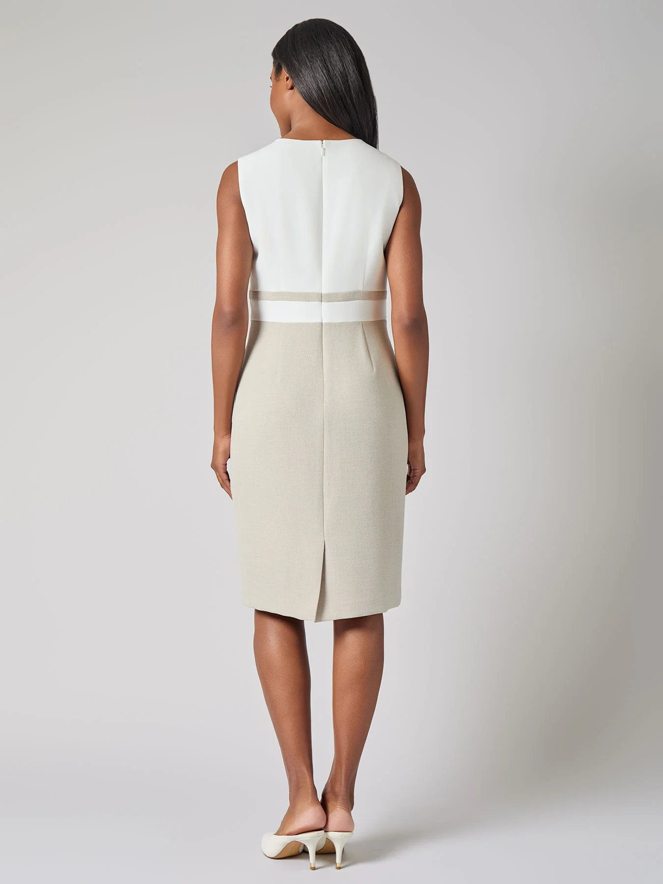 Plus Jewel Neck Waistband Sheath Dress, Tweed - Image 3