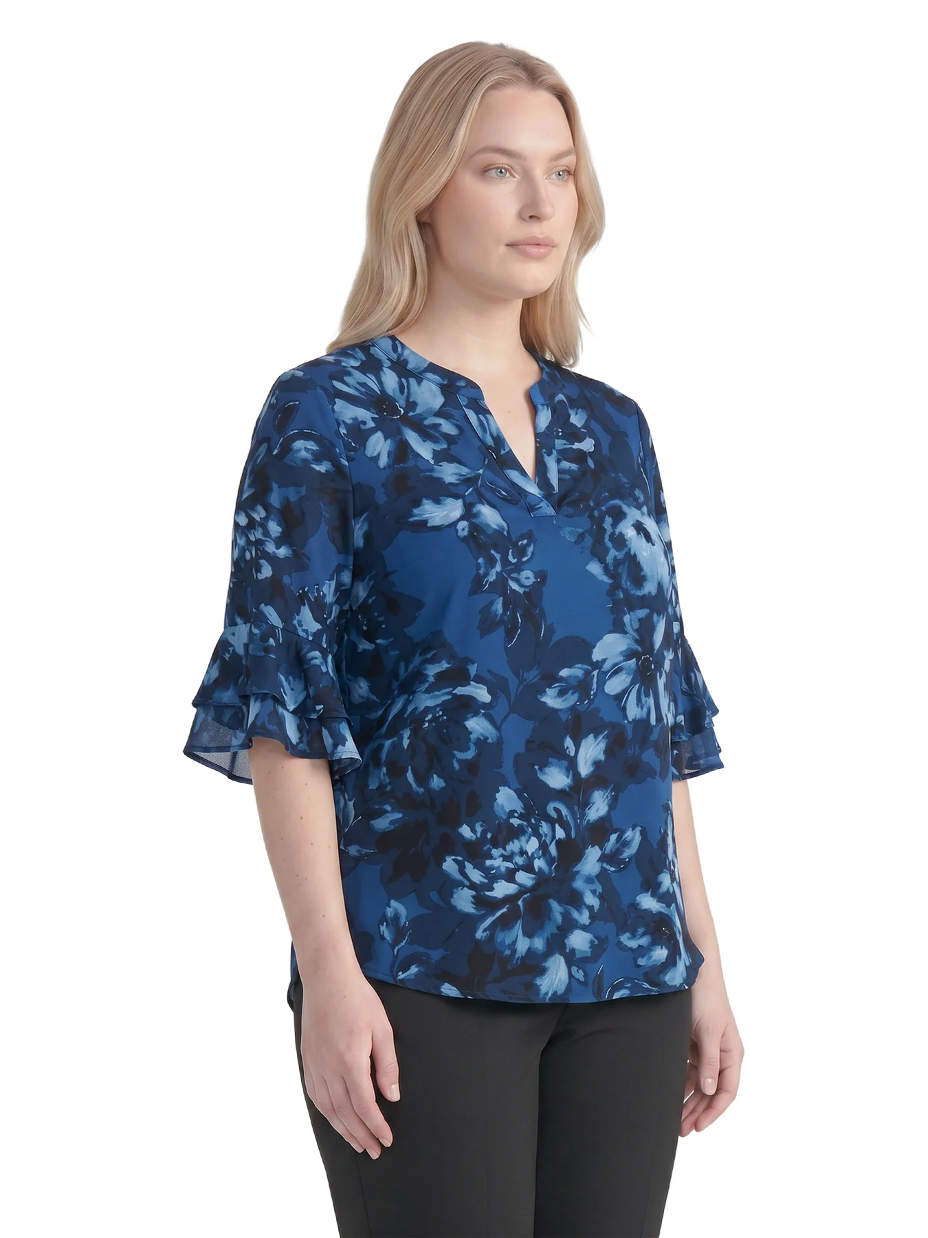 Plus Mixed Media Flutter Sleeve Top - Image 3