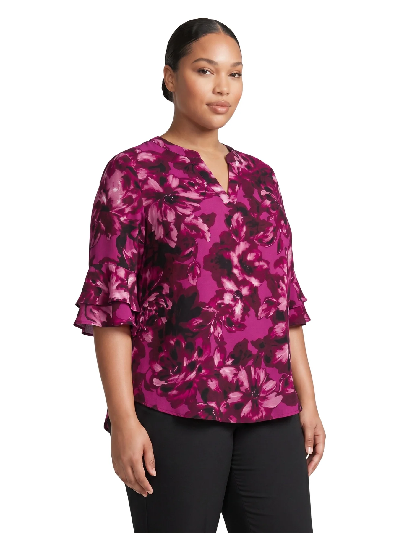 Plus Mixed Media Flutter Sleeve Top - Image 3