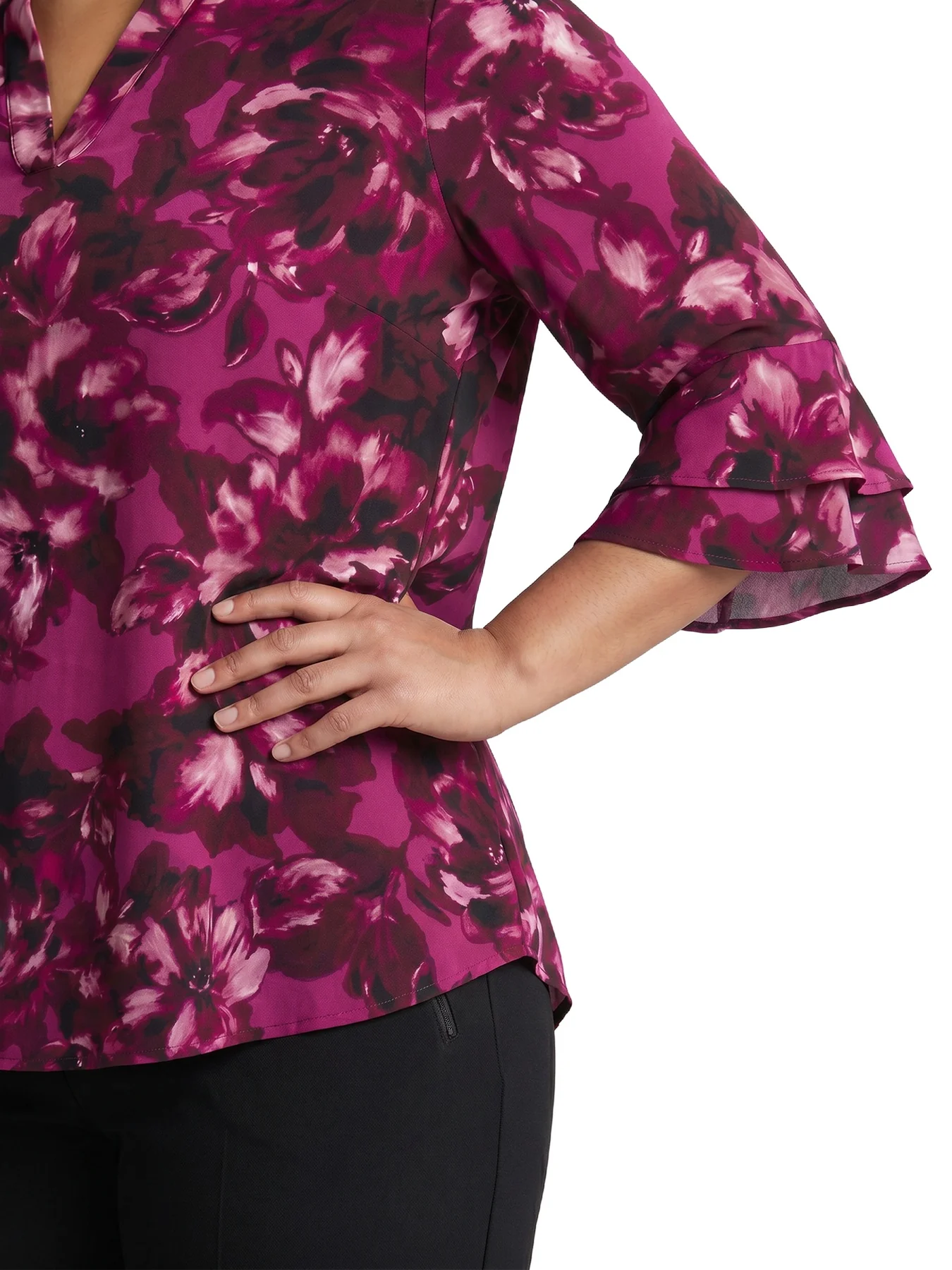 Plus Mixed Media Flutter Sleeve Top - Image 4