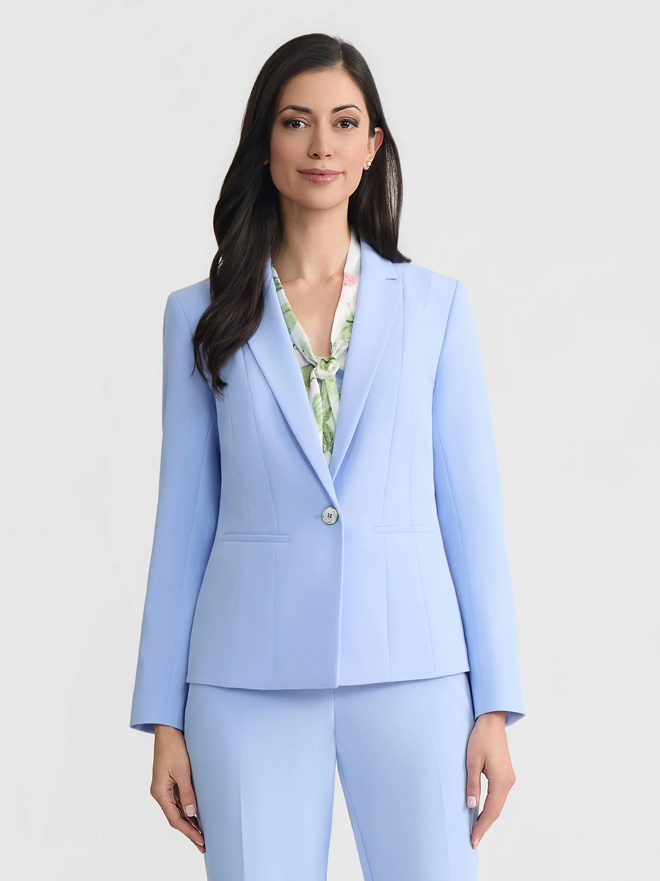 Plus One Button Double Seamed Blazer, Stretch Crepe
