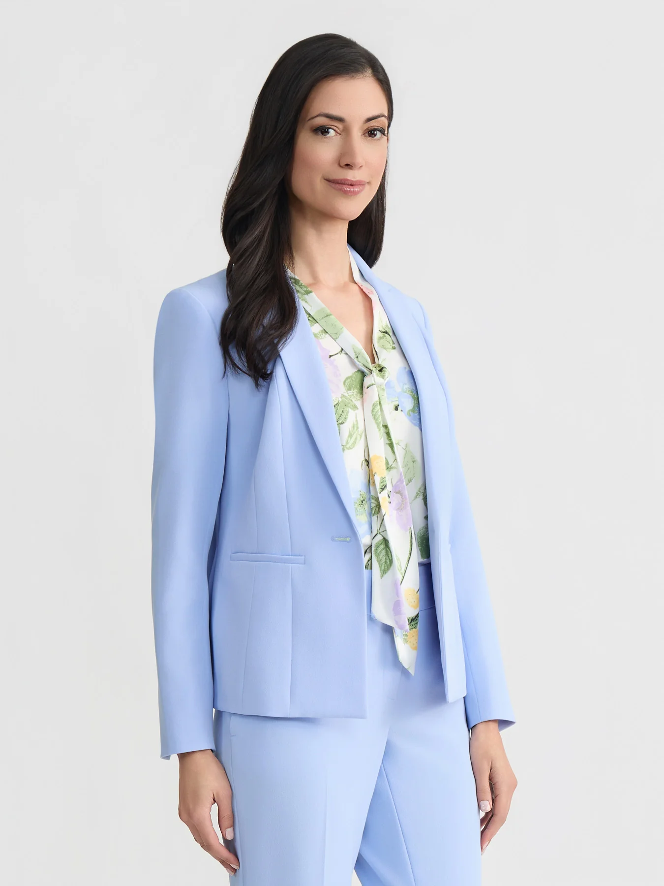 Plus One Button Double Seamed Blazer, Stretch Crepe - Image 2