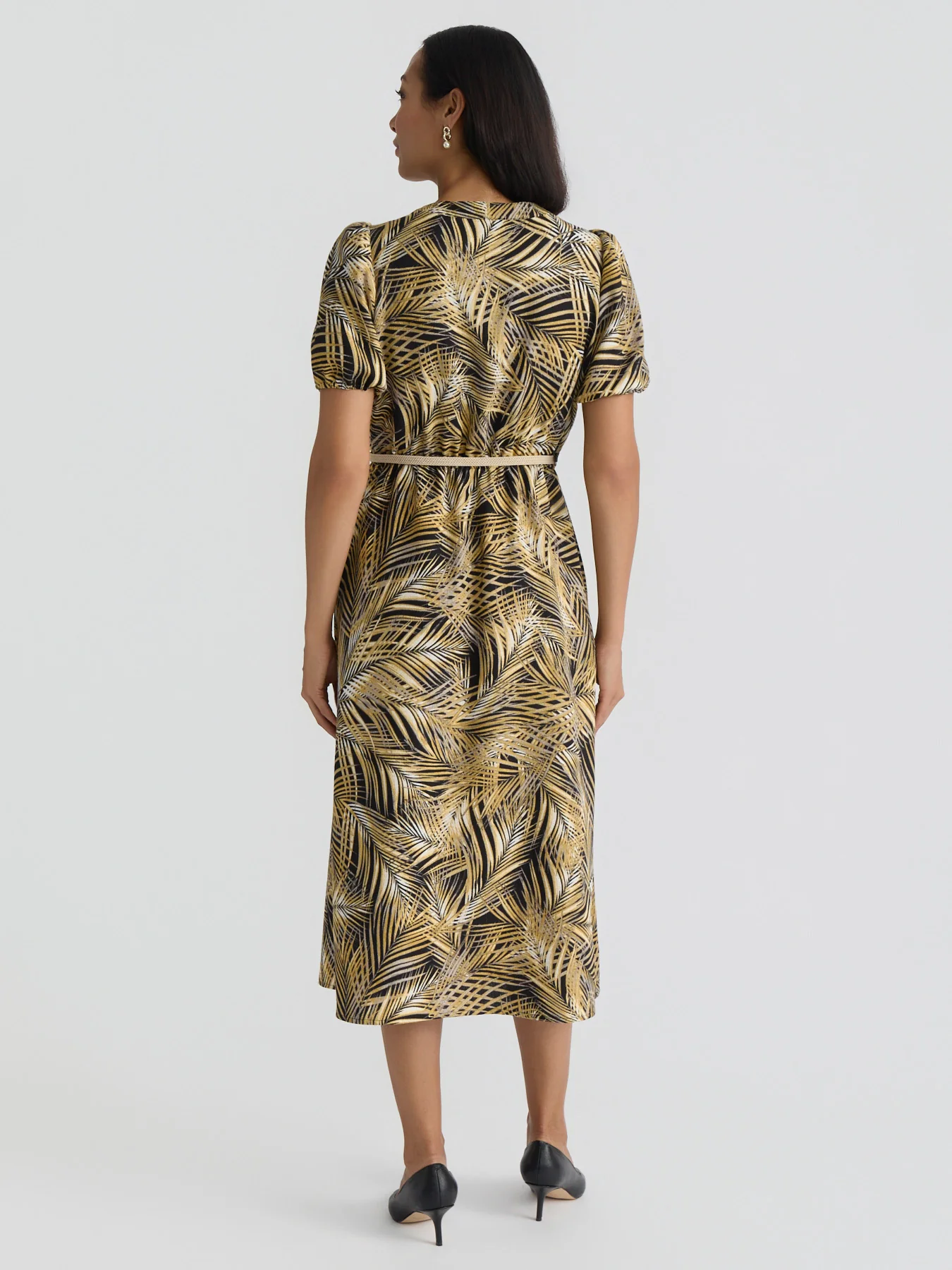 Palm Print Belted Shirt Dress - Image 2