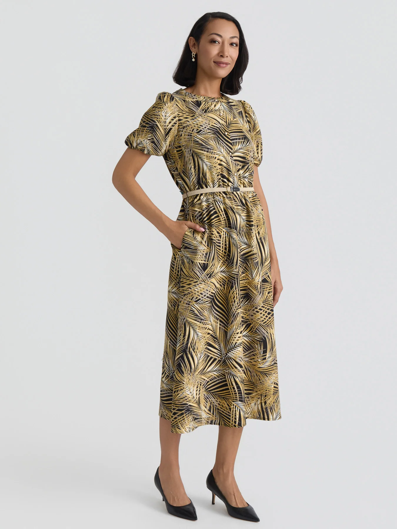 Palm Print Belted Shirt Dress - Image 3