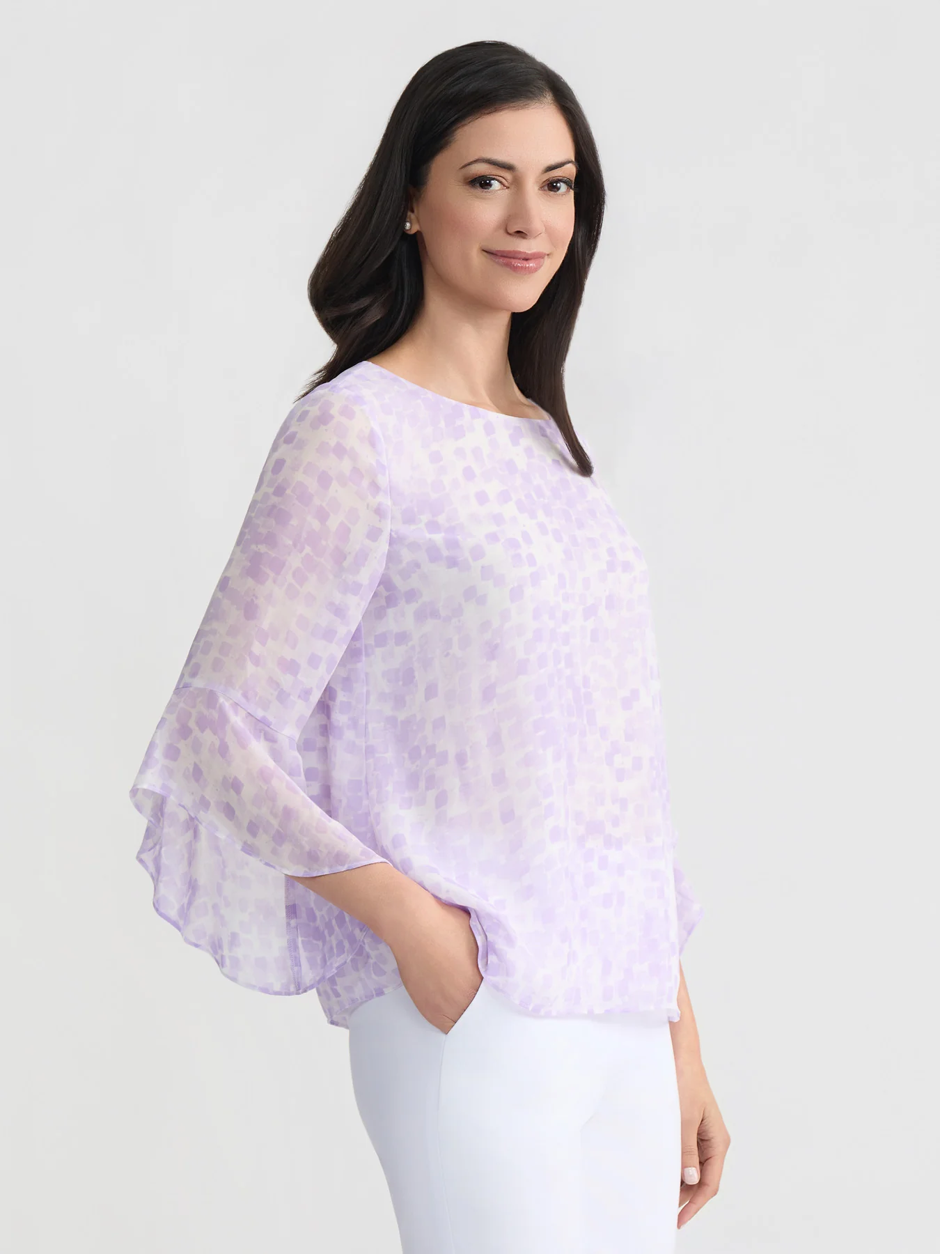 Plus Printed Flounce Sleeve Blouse - Image 3