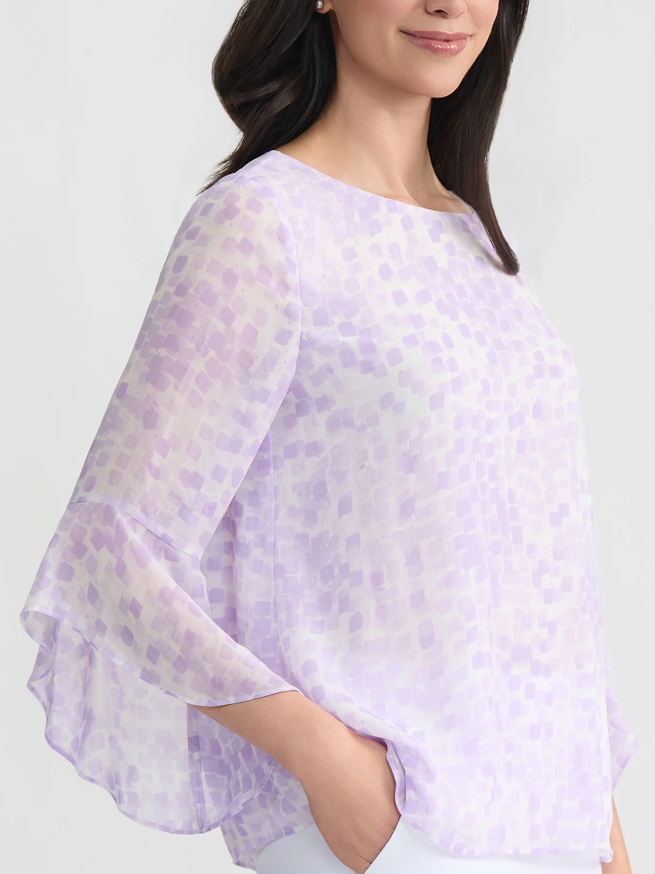 Plus Printed Flounce Sleeve Blouse - Image 4