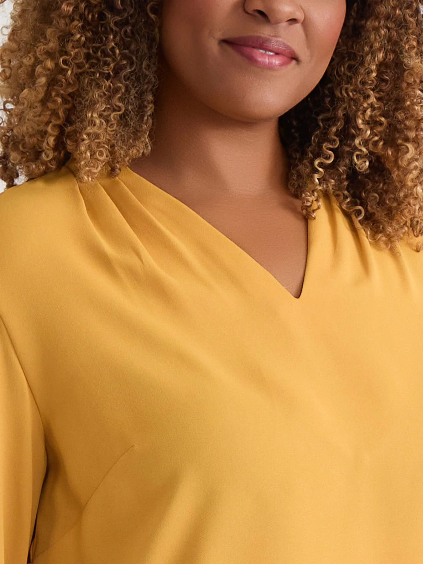 Plus Ruffle Sleeve V-Neck Blouse, Gold Signature - Image 3