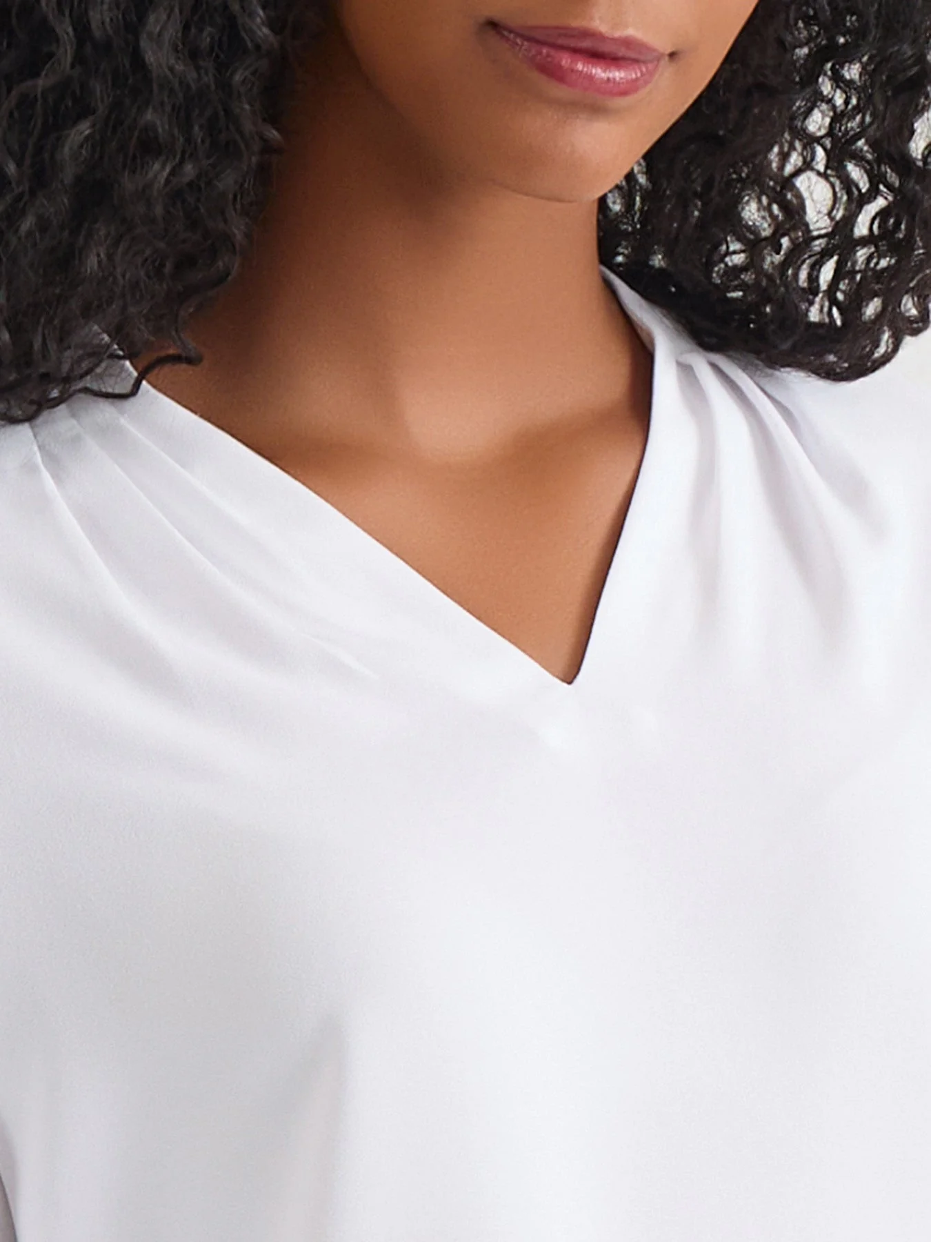 Plus Ruffle Sleeve V-Neck Blouse, White - Image 3