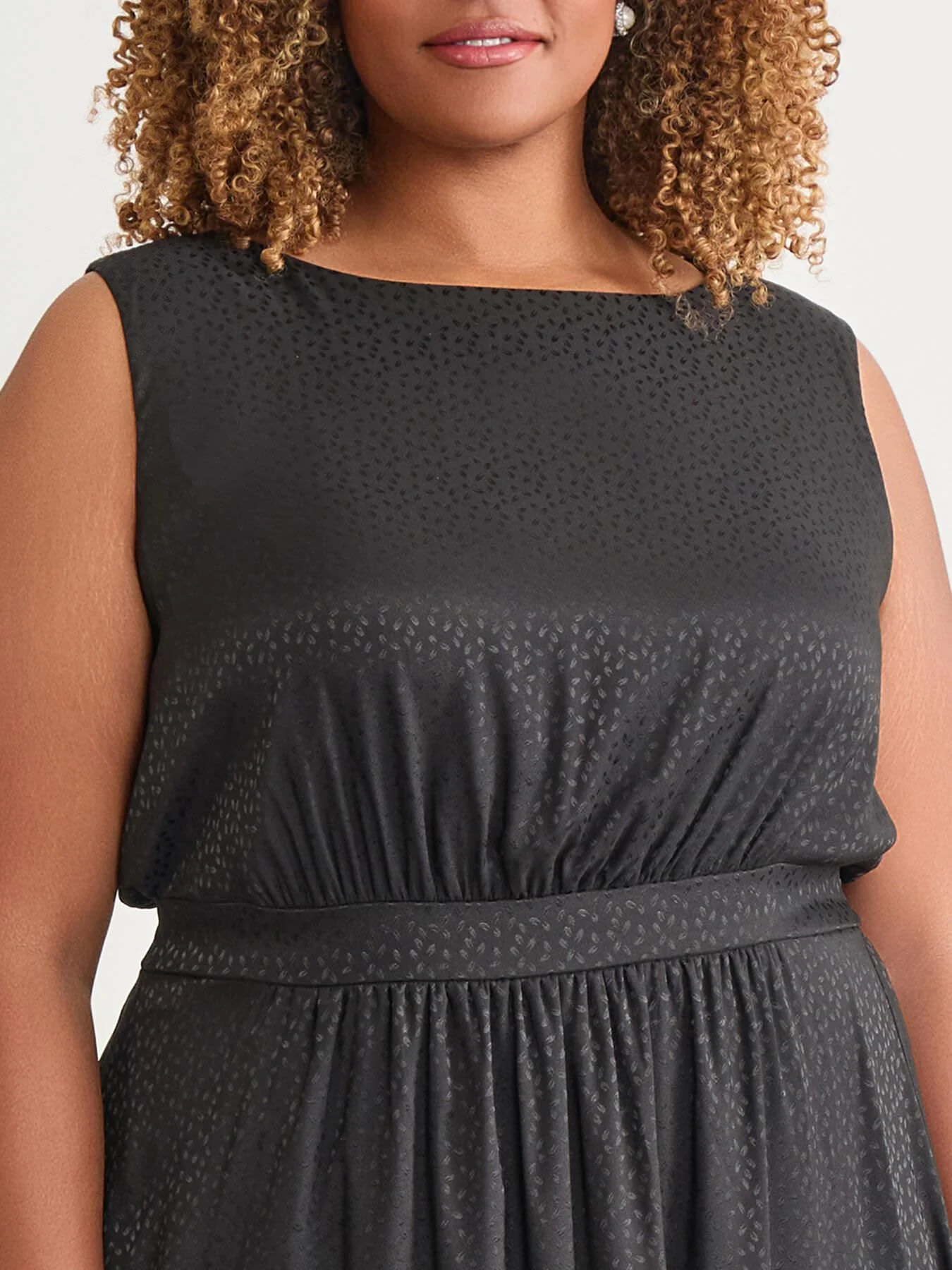 Plus Sleeveless Boat Neck Tiered Dress, Black - Image 3