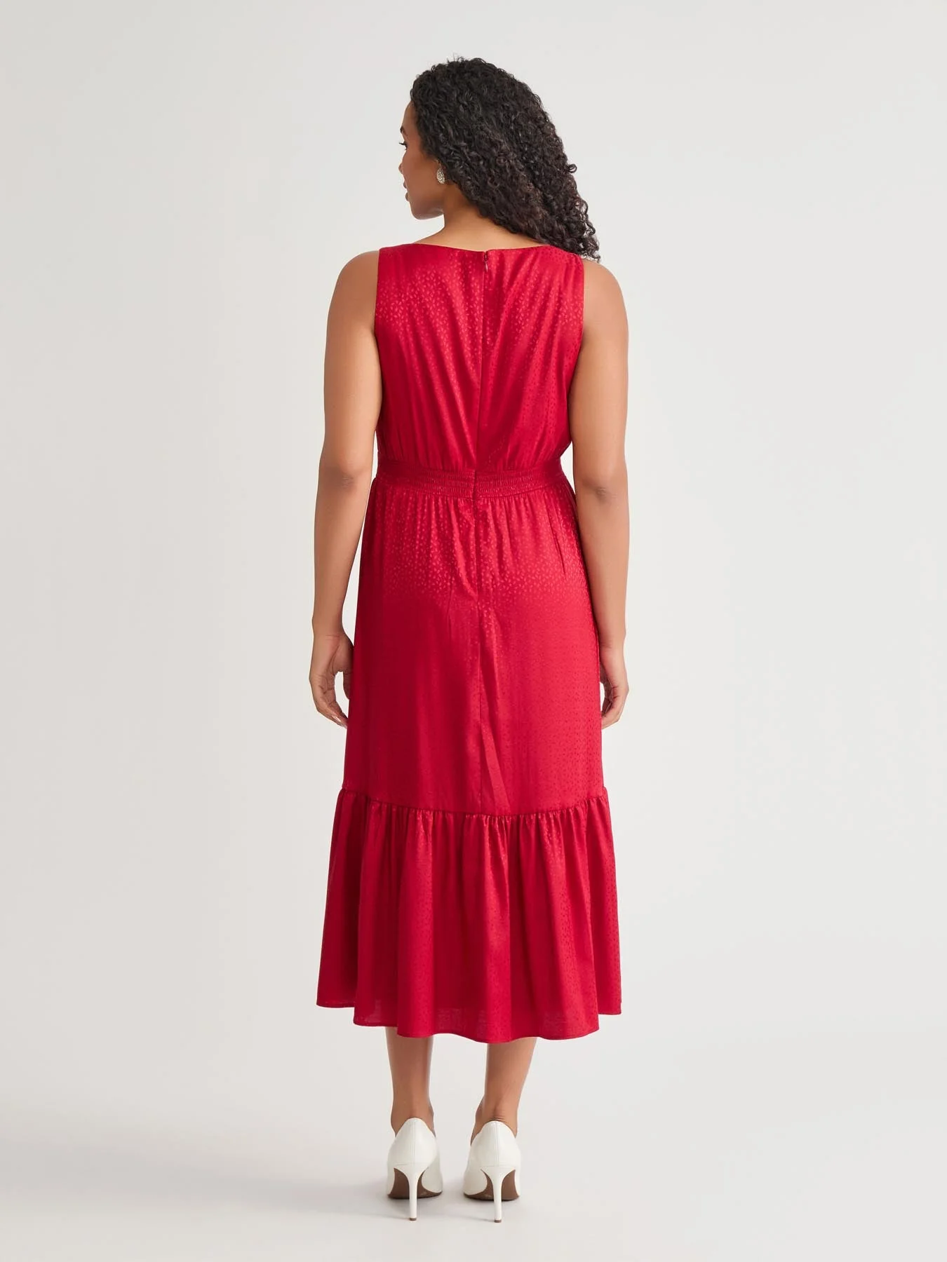 Plus Sleeveless Boat Neck Tiered Dress, Crimson - Image 4
