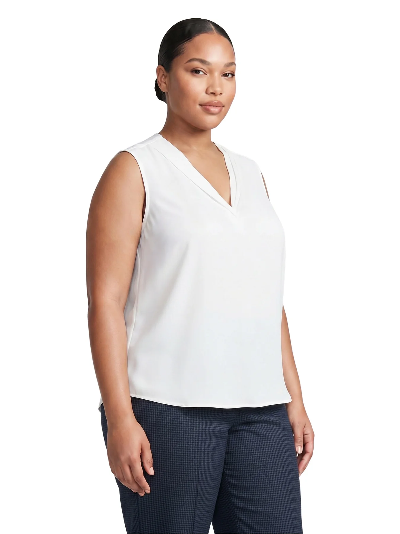 Plus Sleeveless Pleat Neck Blouse - Image 3