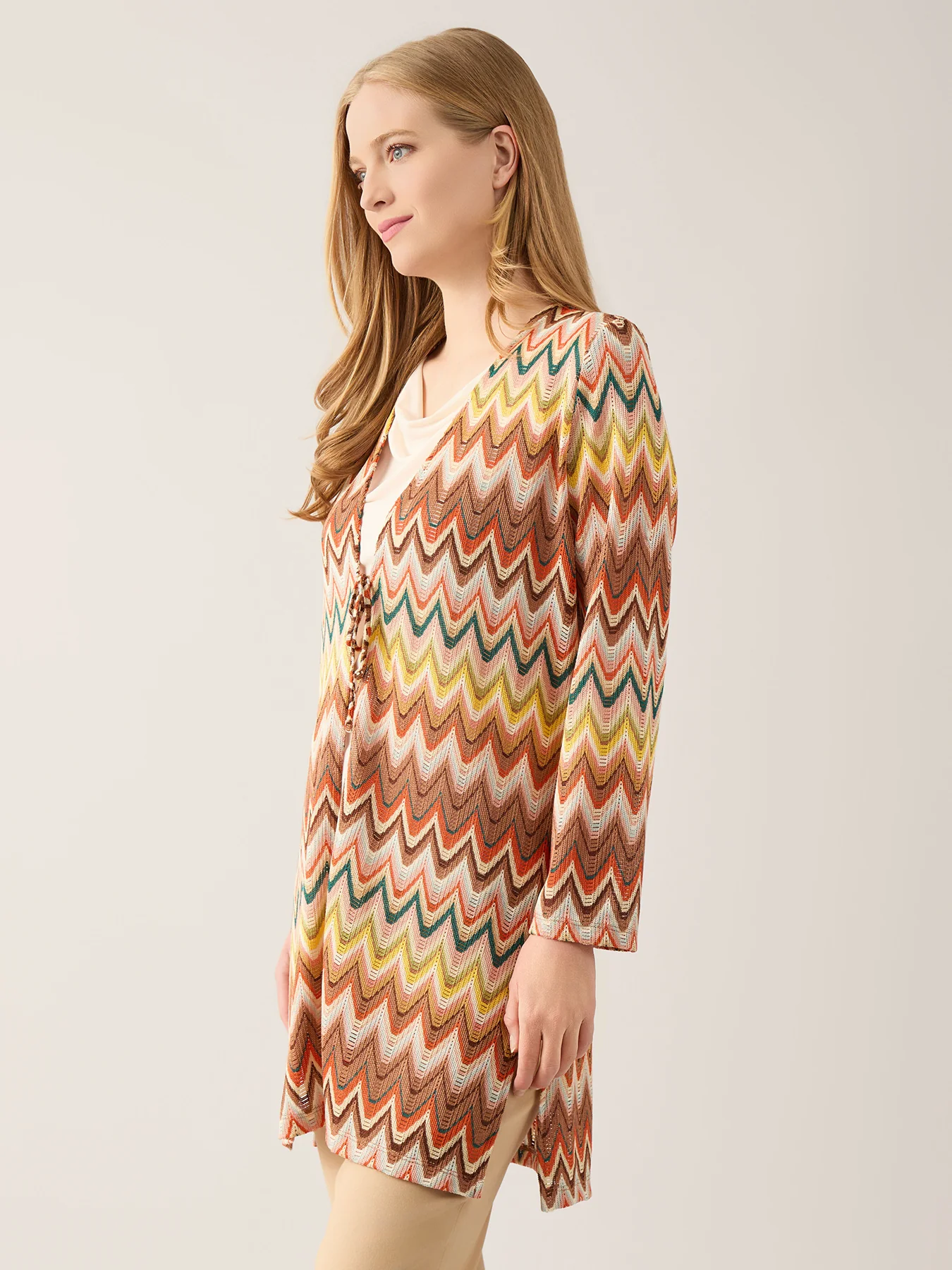 Plus Tie Front Chevron Knit Cardigan - Image 3