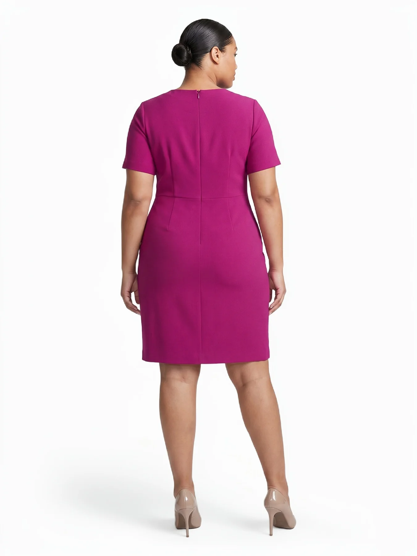 Plus Tie Neck Sheath Dress, Stretch Crepe - Image 2