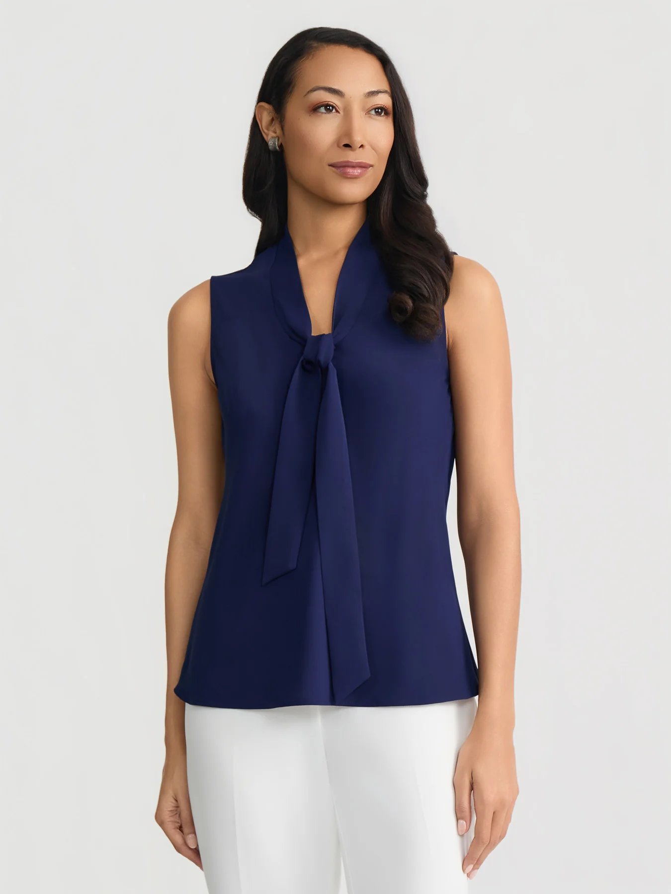 Plus Tie Neck Sleeveless Blouse