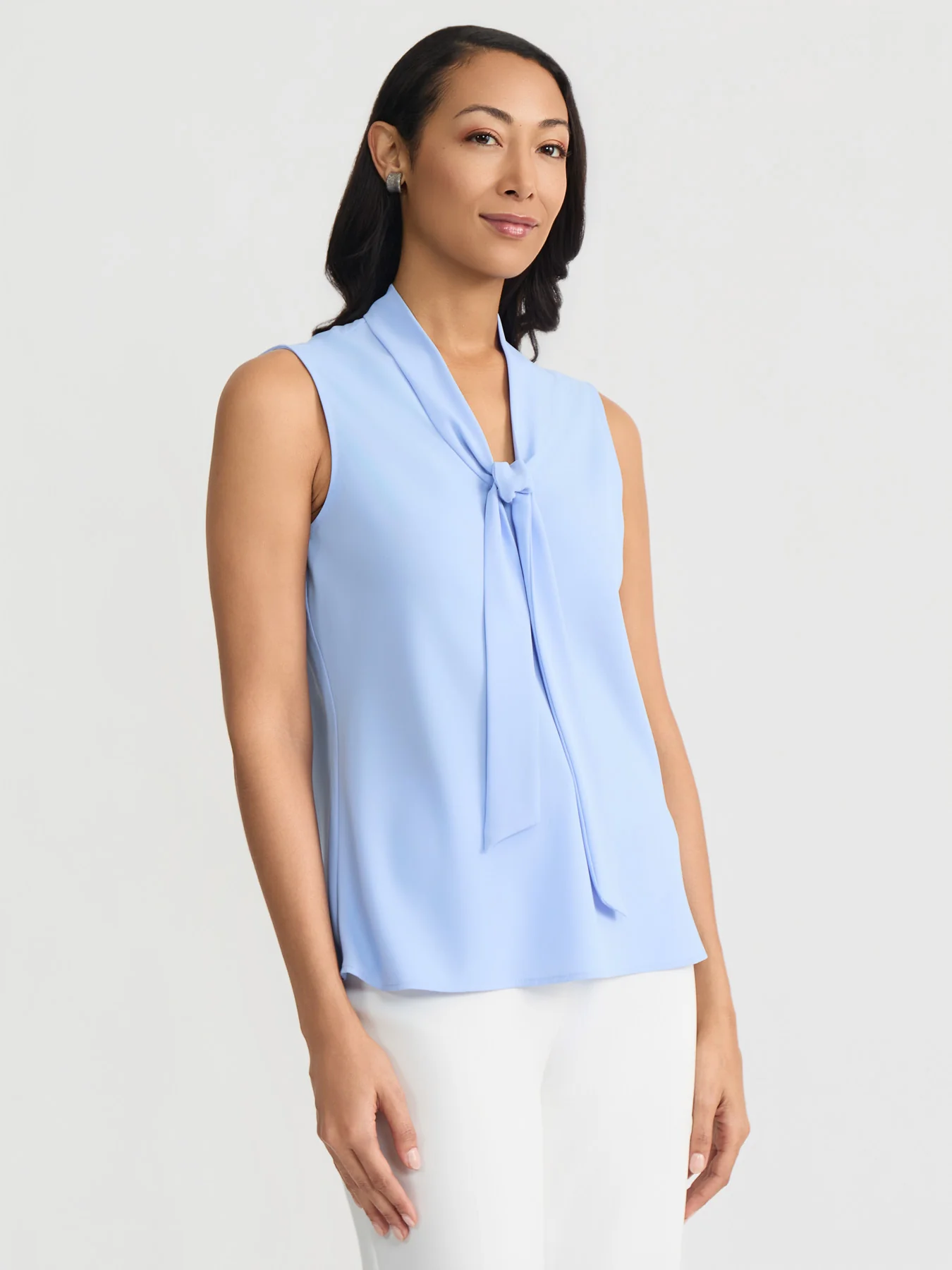 Plus Tie Neck Sleeveless Blouse - Image 3